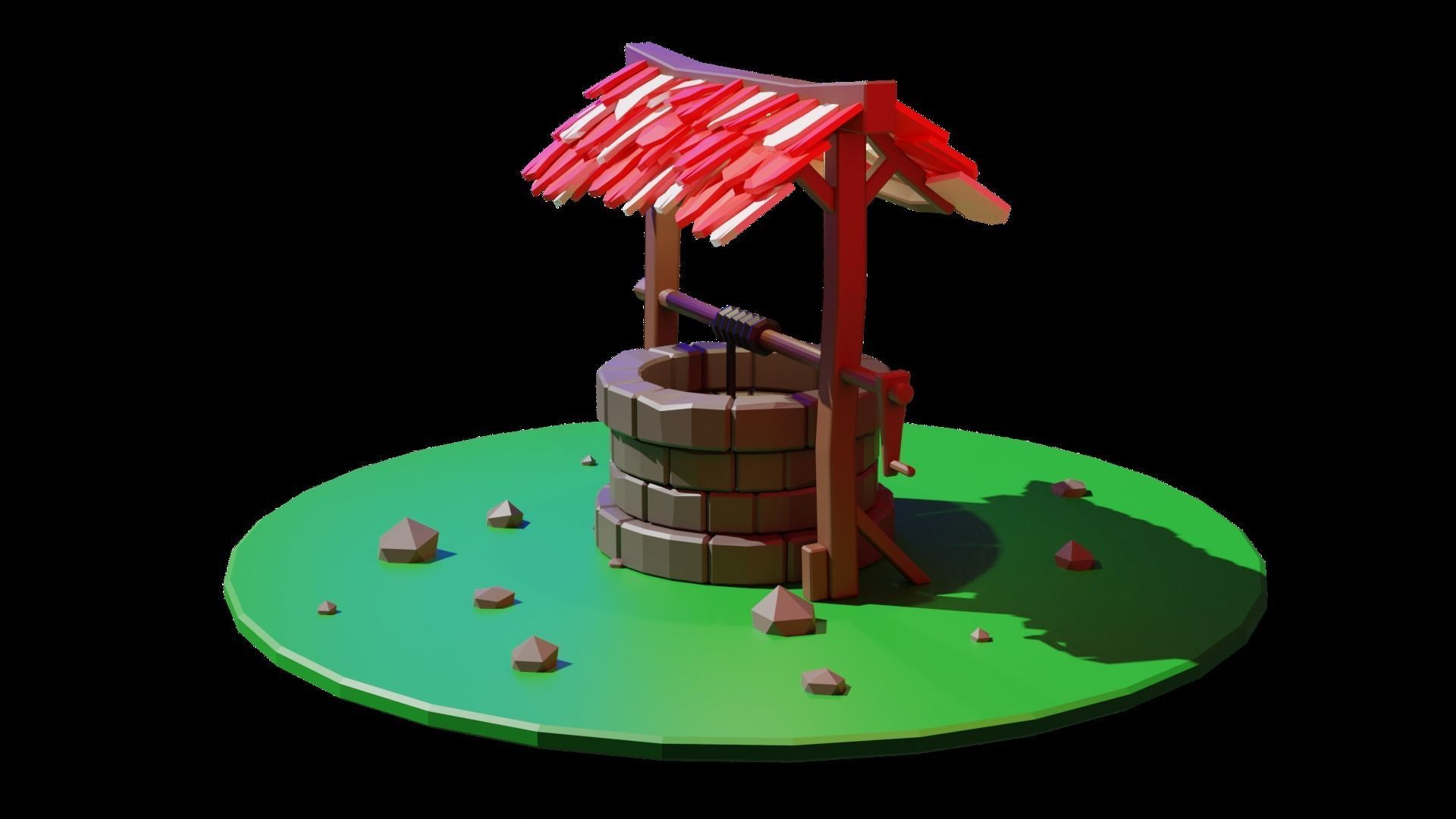 Low Poly Well Model water with roof Low-poly 3D model_1