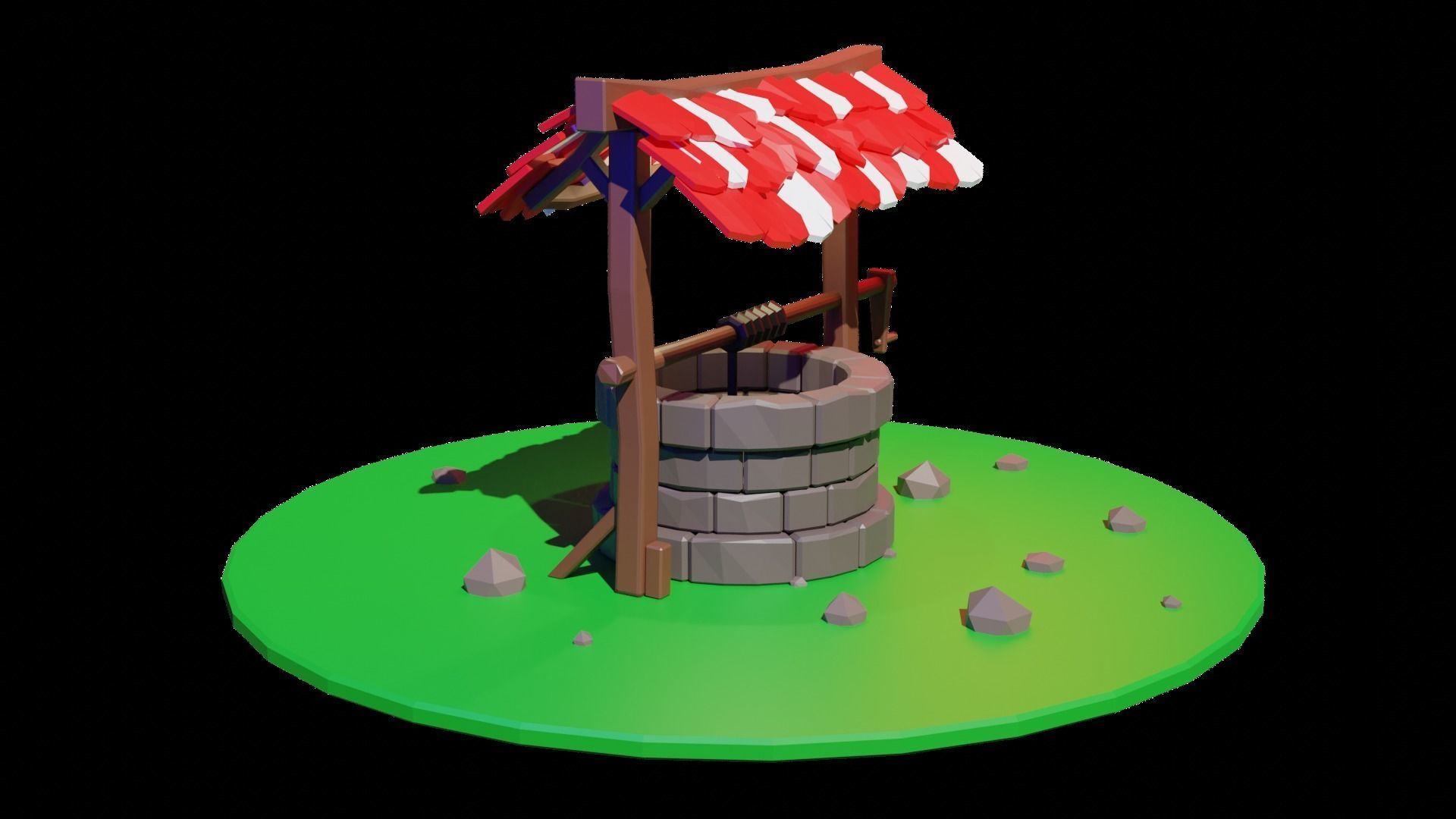 Low Poly Well Model water with roof Low-poly 3D model_2