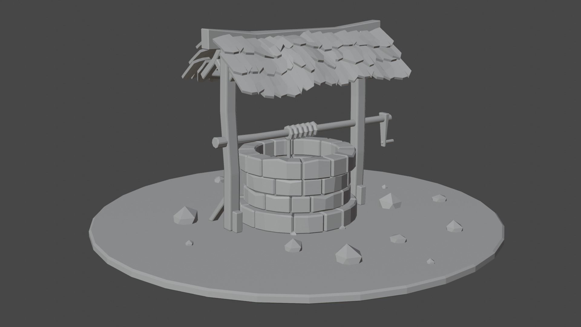 Low Poly Well Model water with roof Low-poly 3D model_4