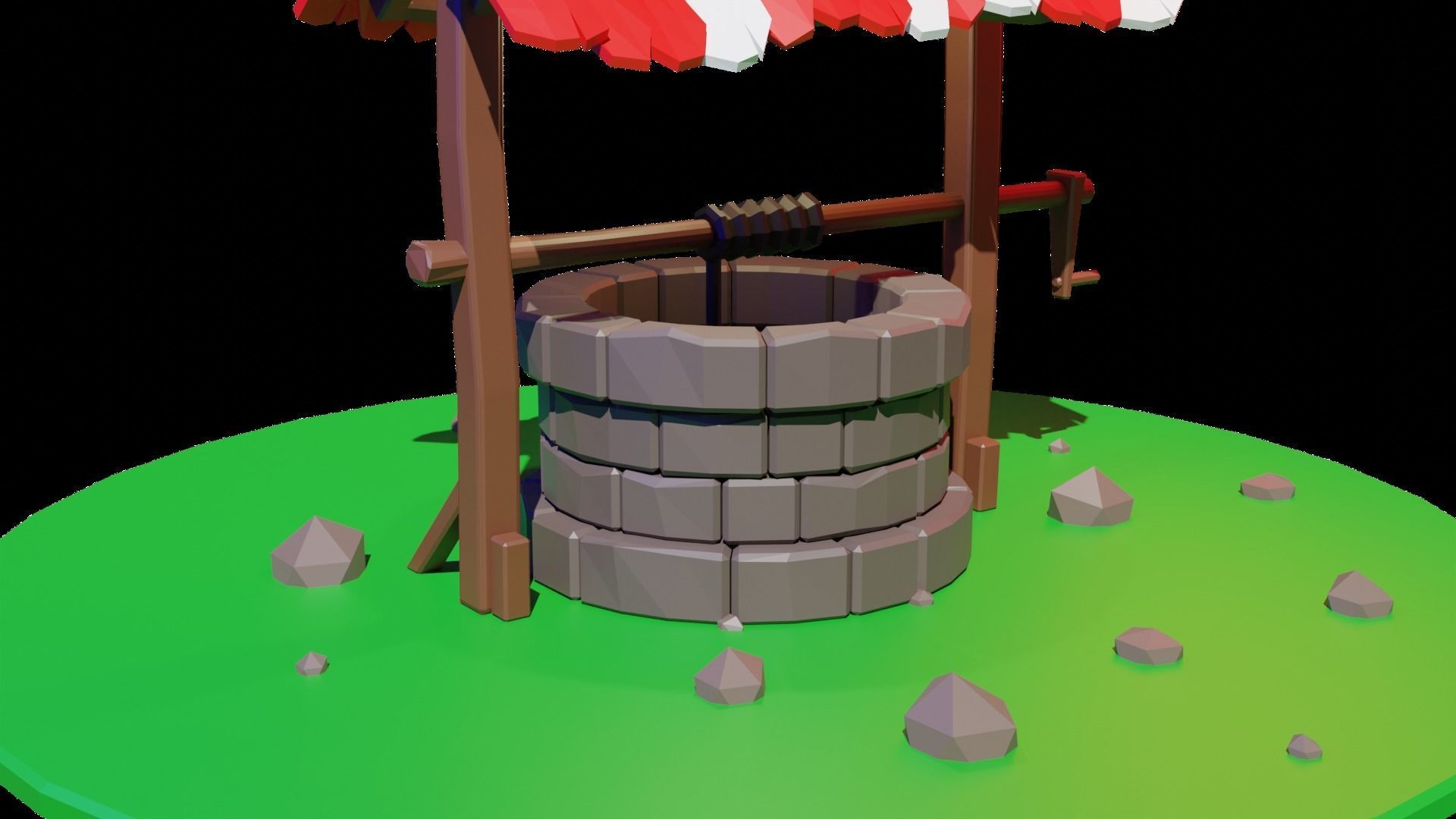 Low Poly Well Model water with roof Low-poly 3D model_3