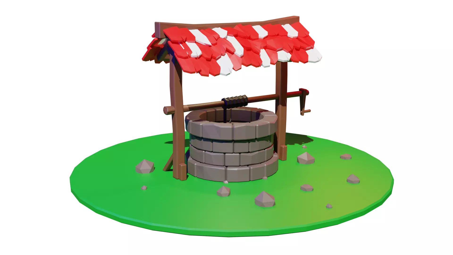 Low Poly Well Model water with roof Low-poly 3D model_0