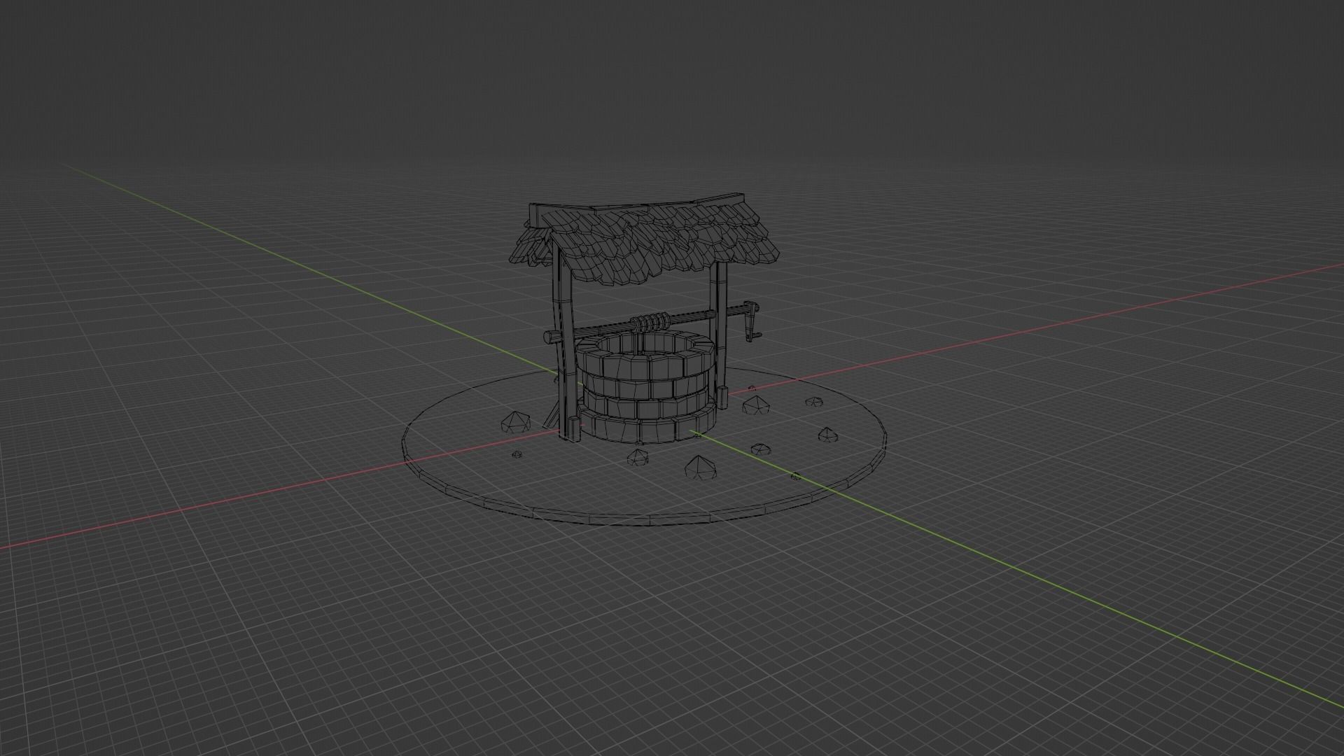 Low Poly Well Model water with roof Low-poly 3D model_5