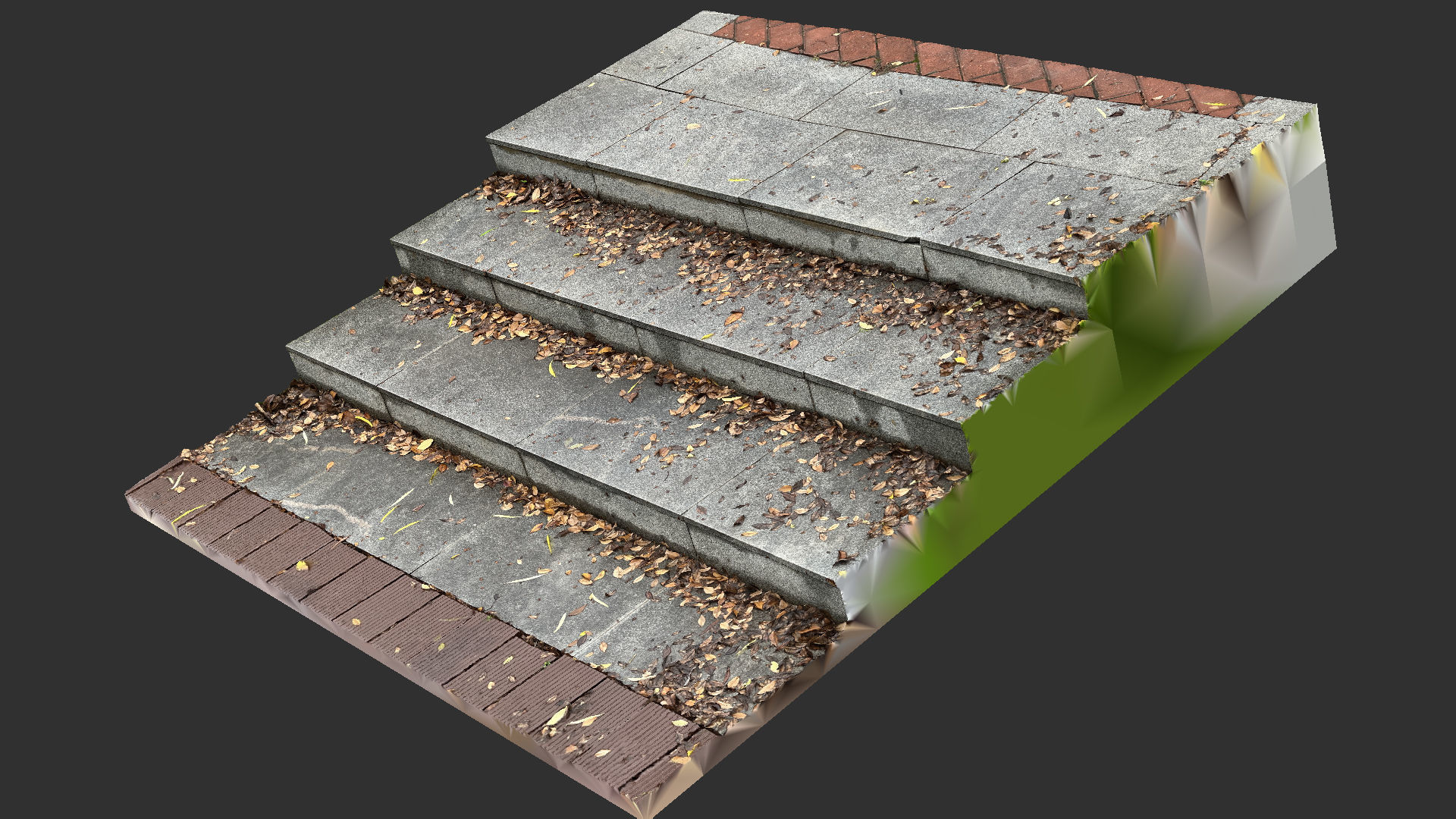 Steps with leaves in the park 3d scan 3D model_1