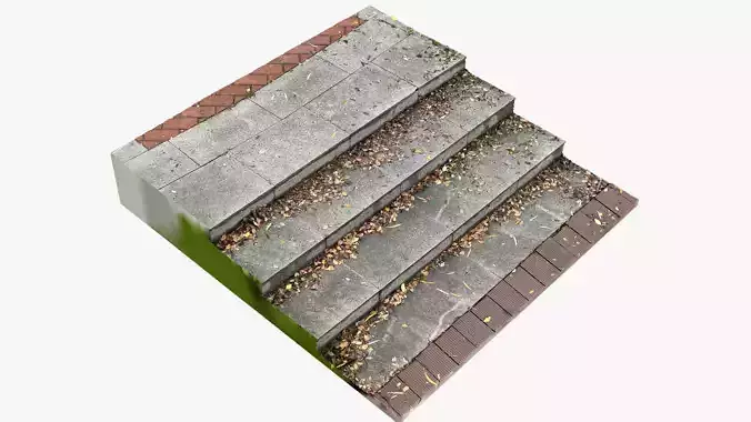 Steps with leaves in the park 3d scan