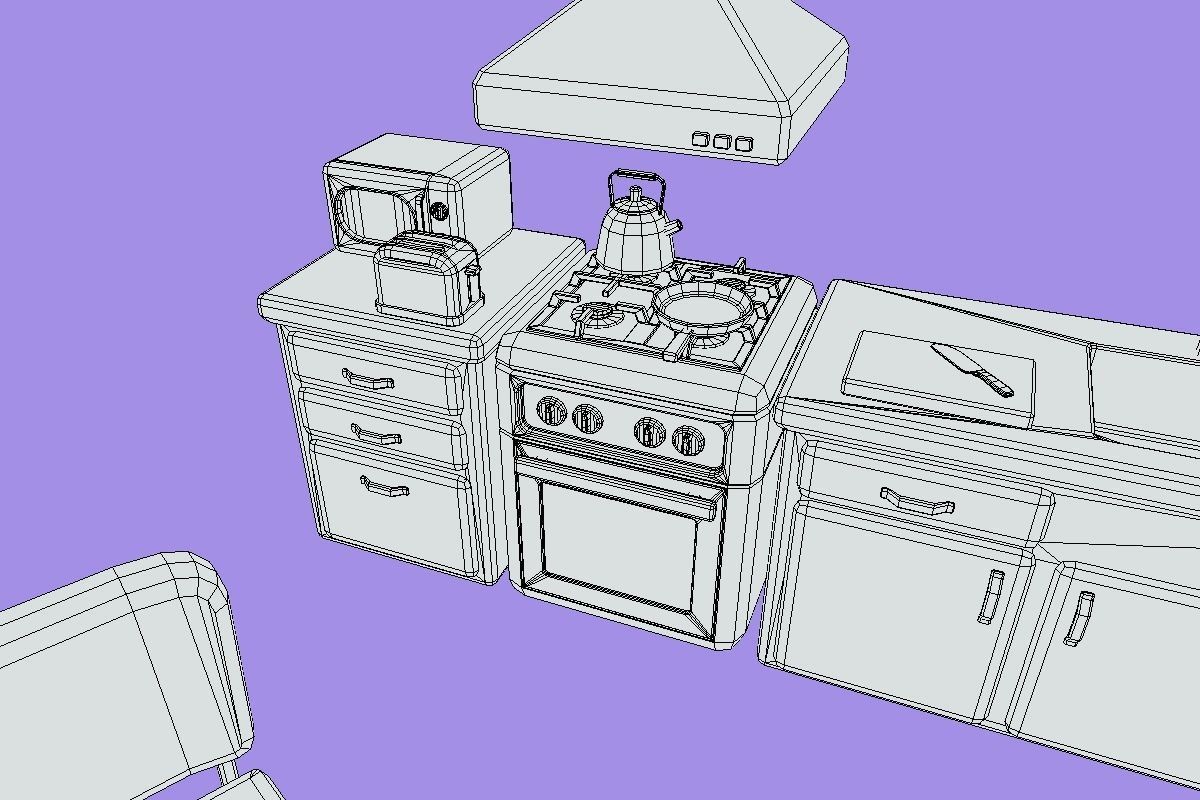 Cute Kitchen Set Low-poly 3D model_20