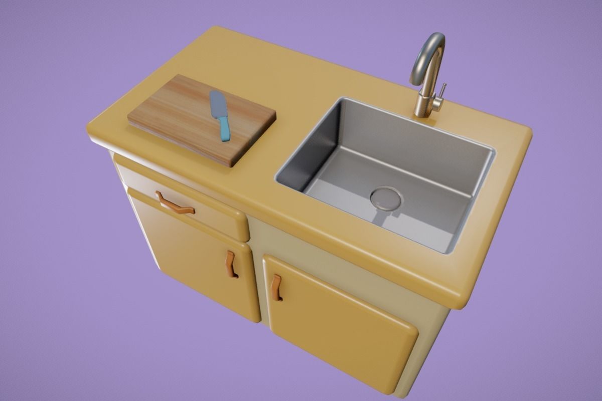Cute Kitchen Set Low-poly 3D model_9
