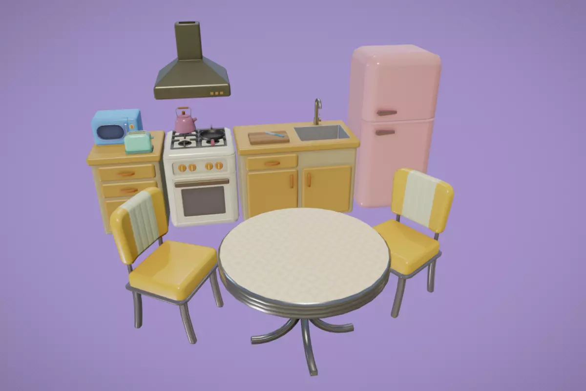 Cute Kitchen Set Low-poly 3D model_0