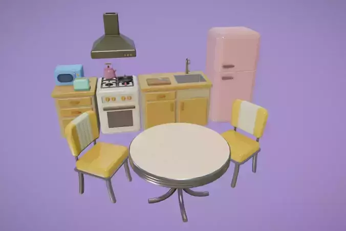 Cute Kitchen Set Low-poly 3D model