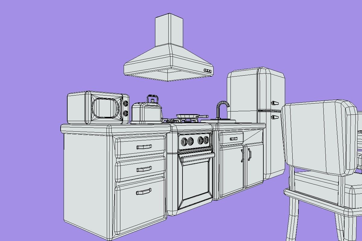 Cute Kitchen Set Low-poly 3D model_22