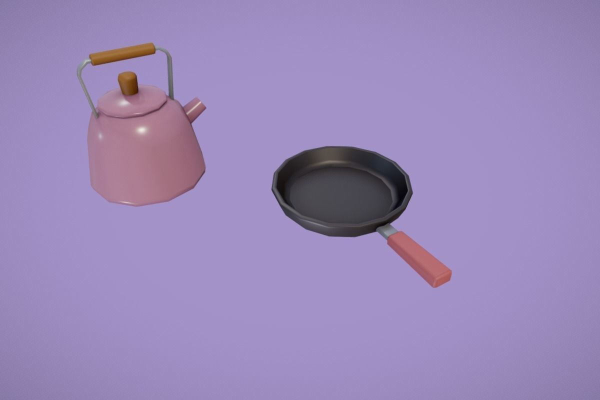 Cute Kitchen Set Low-poly 3D model_8