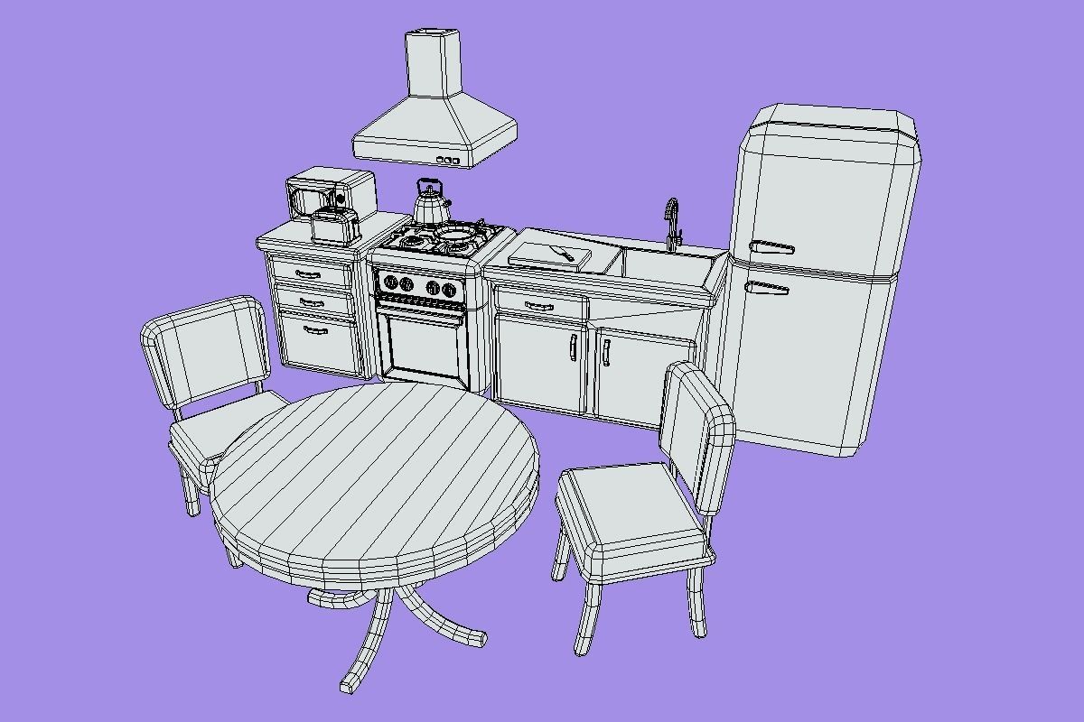 Cute Kitchen Set Low-poly 3D model_18