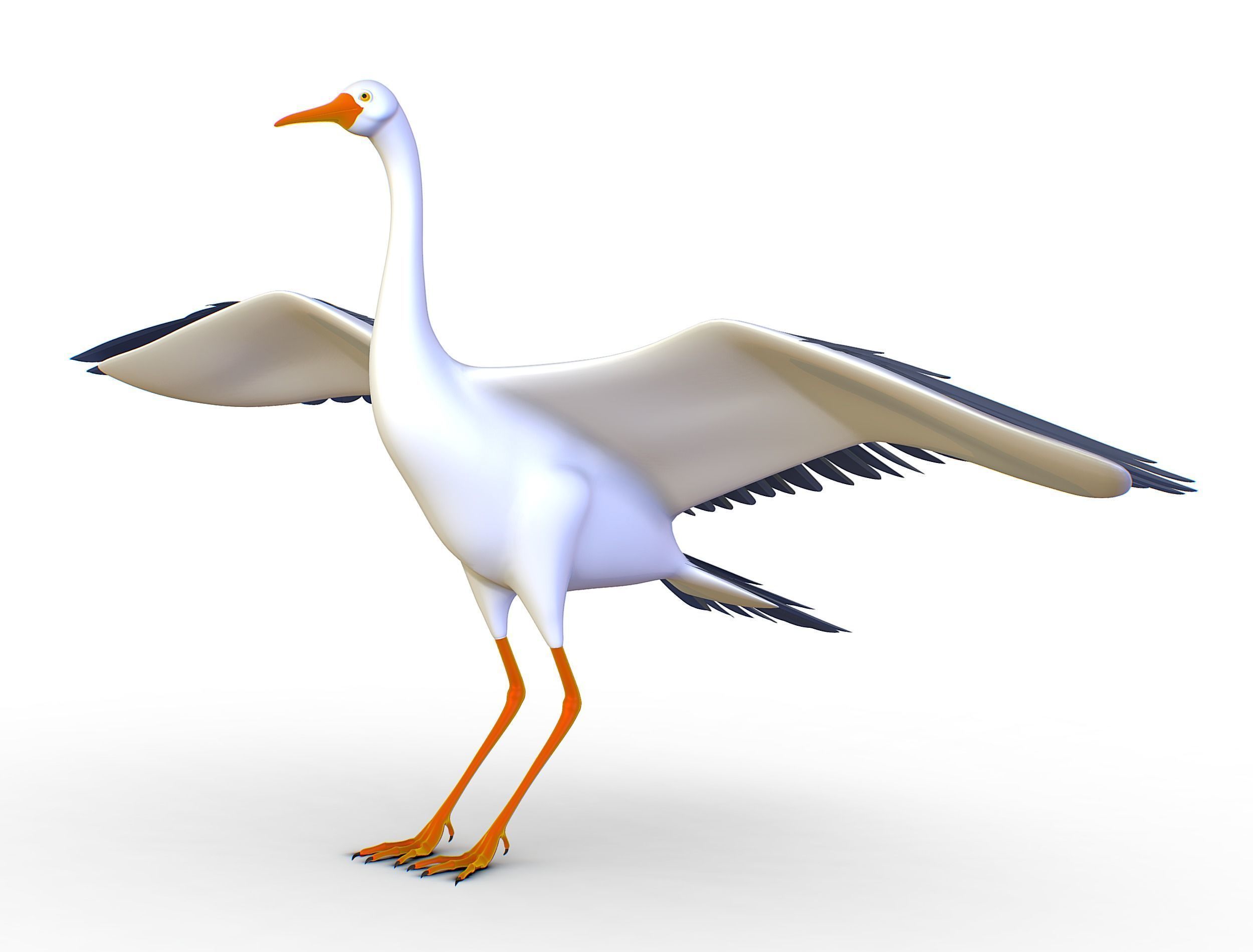 High Poly White Crane Bird Low-poly 3D model_15