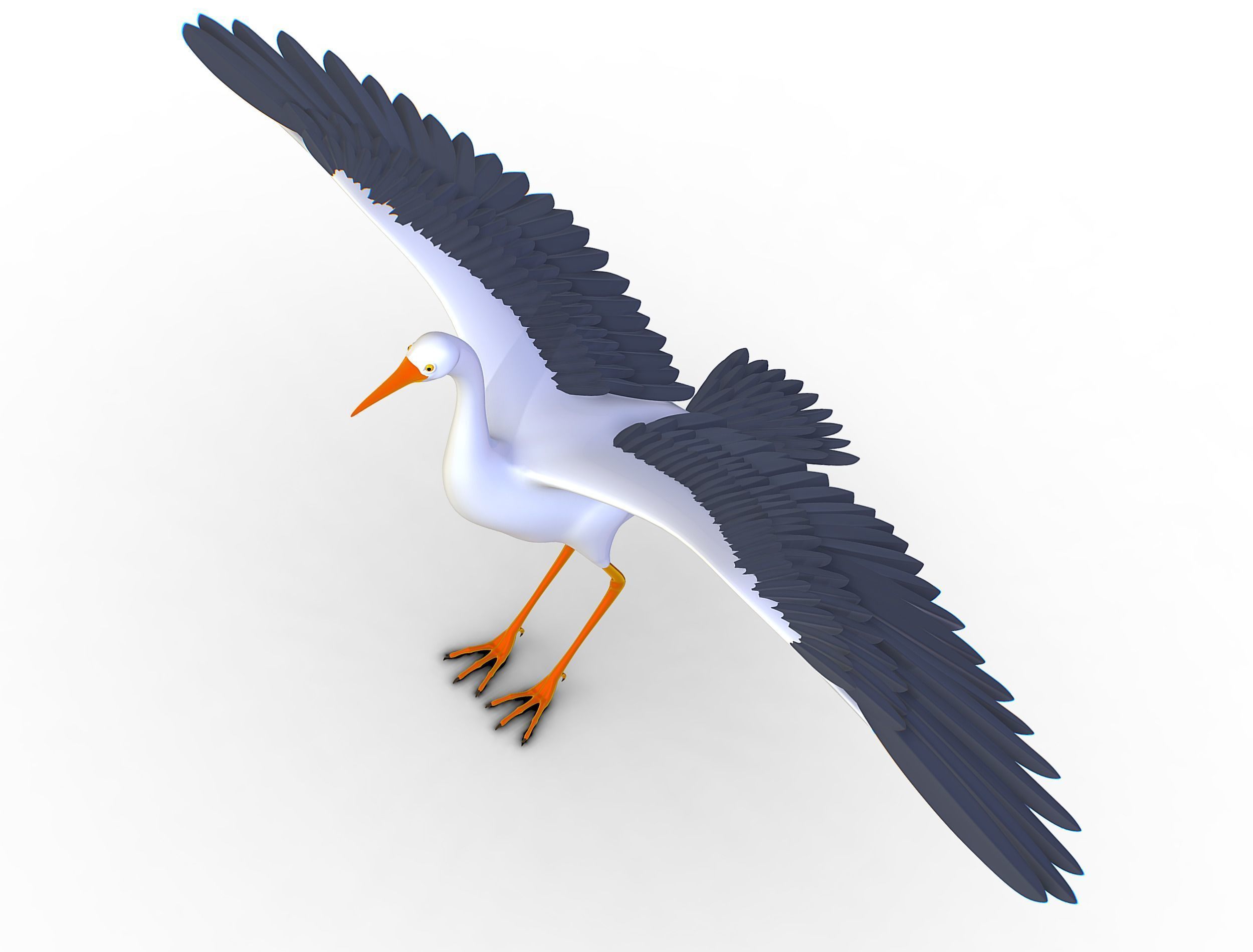 High Poly White Crane Bird Low-poly 3D model_4