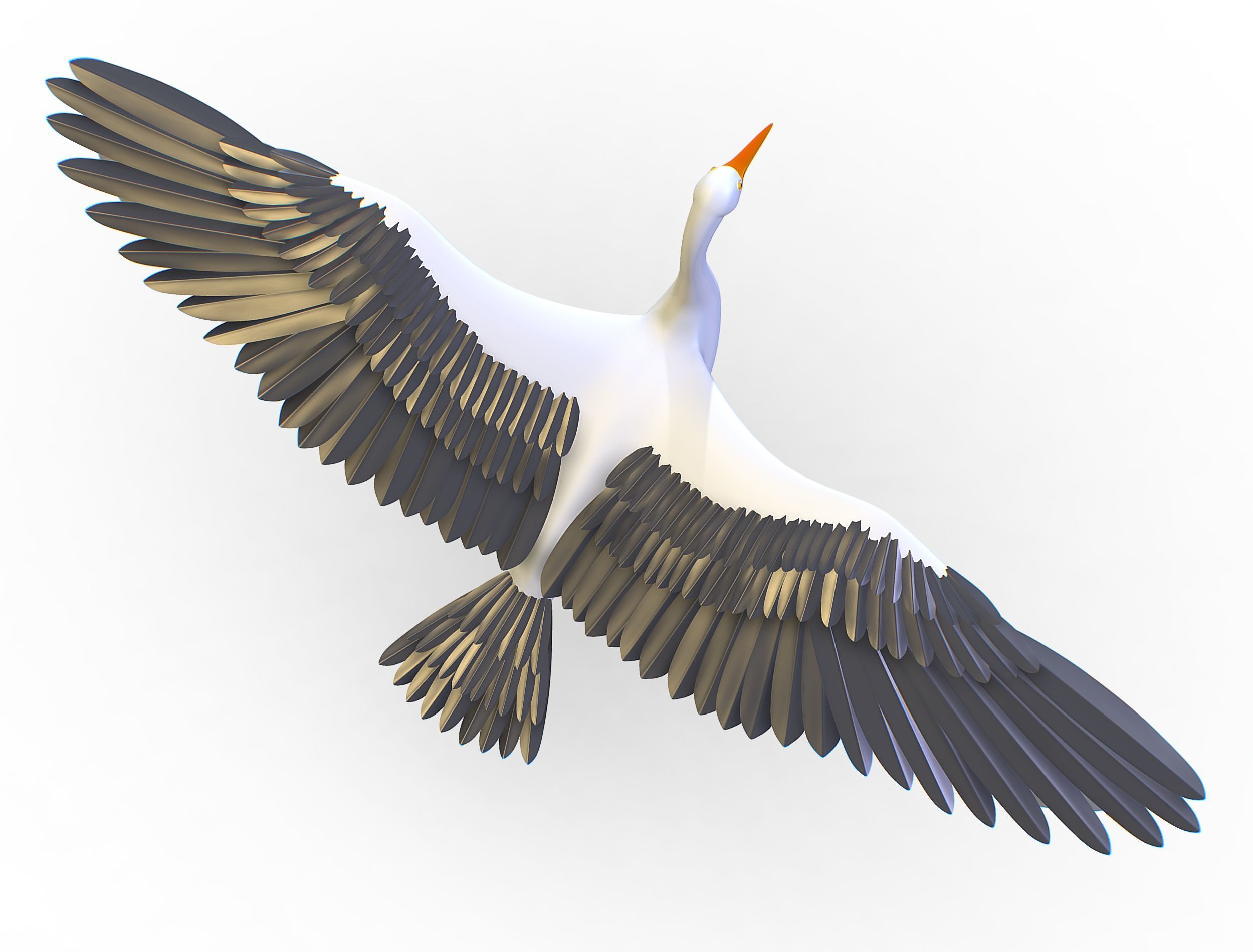 High Poly White Crane Bird Low-poly 3D model_22