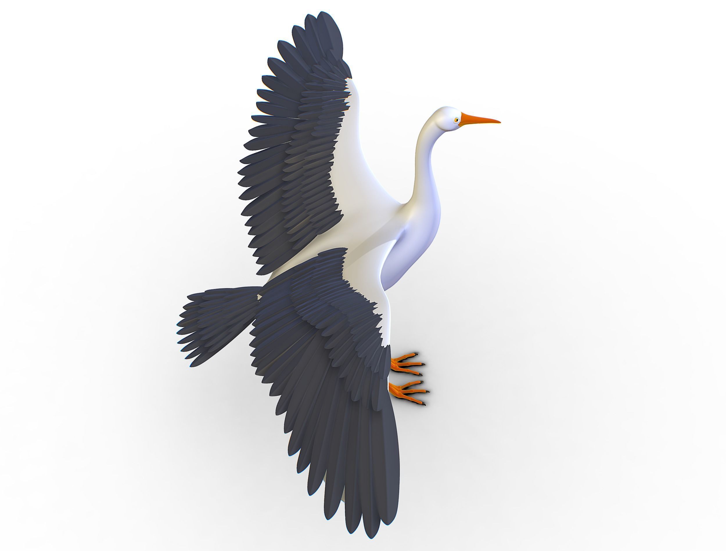 High Poly White Crane Bird Low-poly 3D model_10