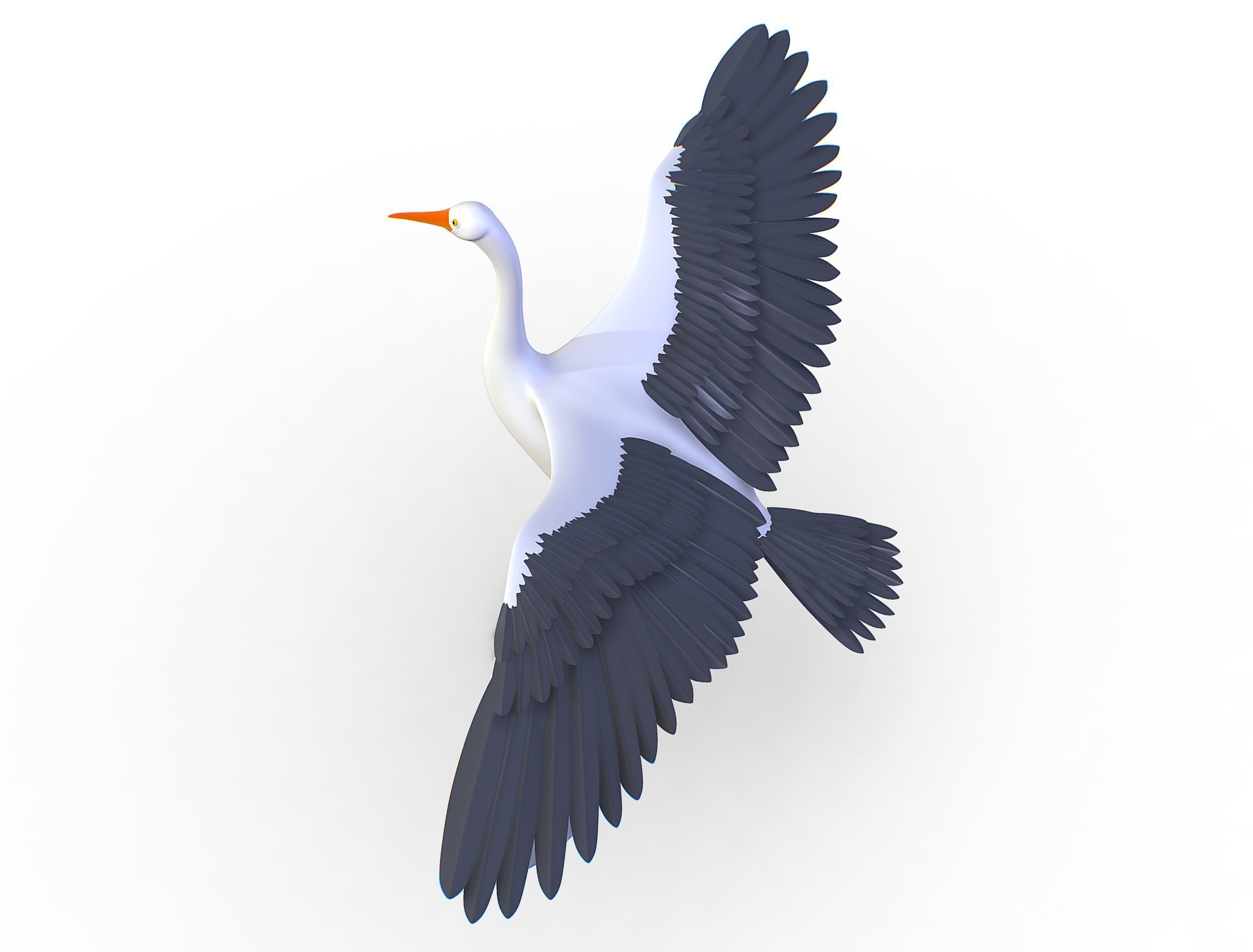 High Poly White Crane Bird Low-poly 3D model_6