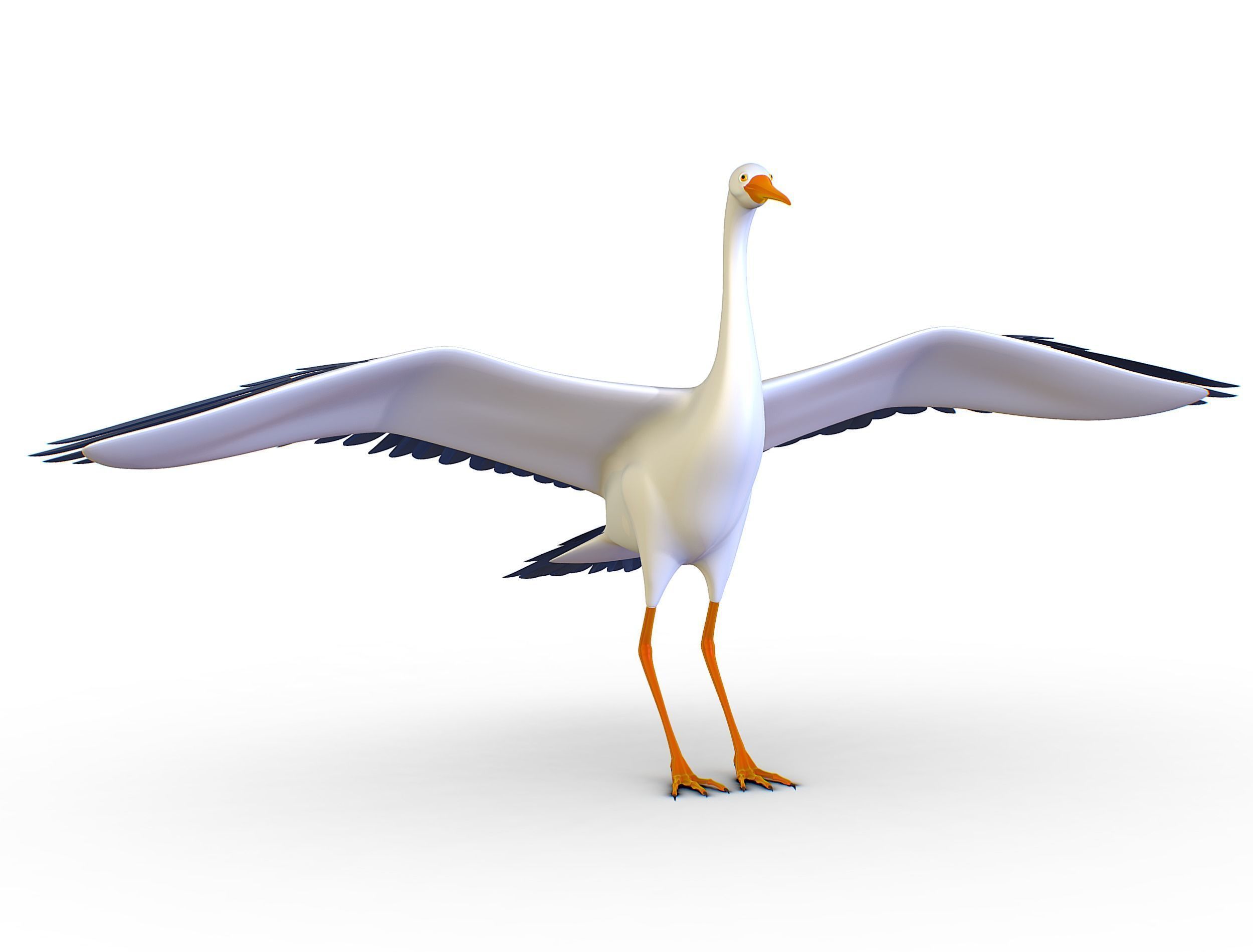 High Poly White Crane Bird Low-poly 3D model_13