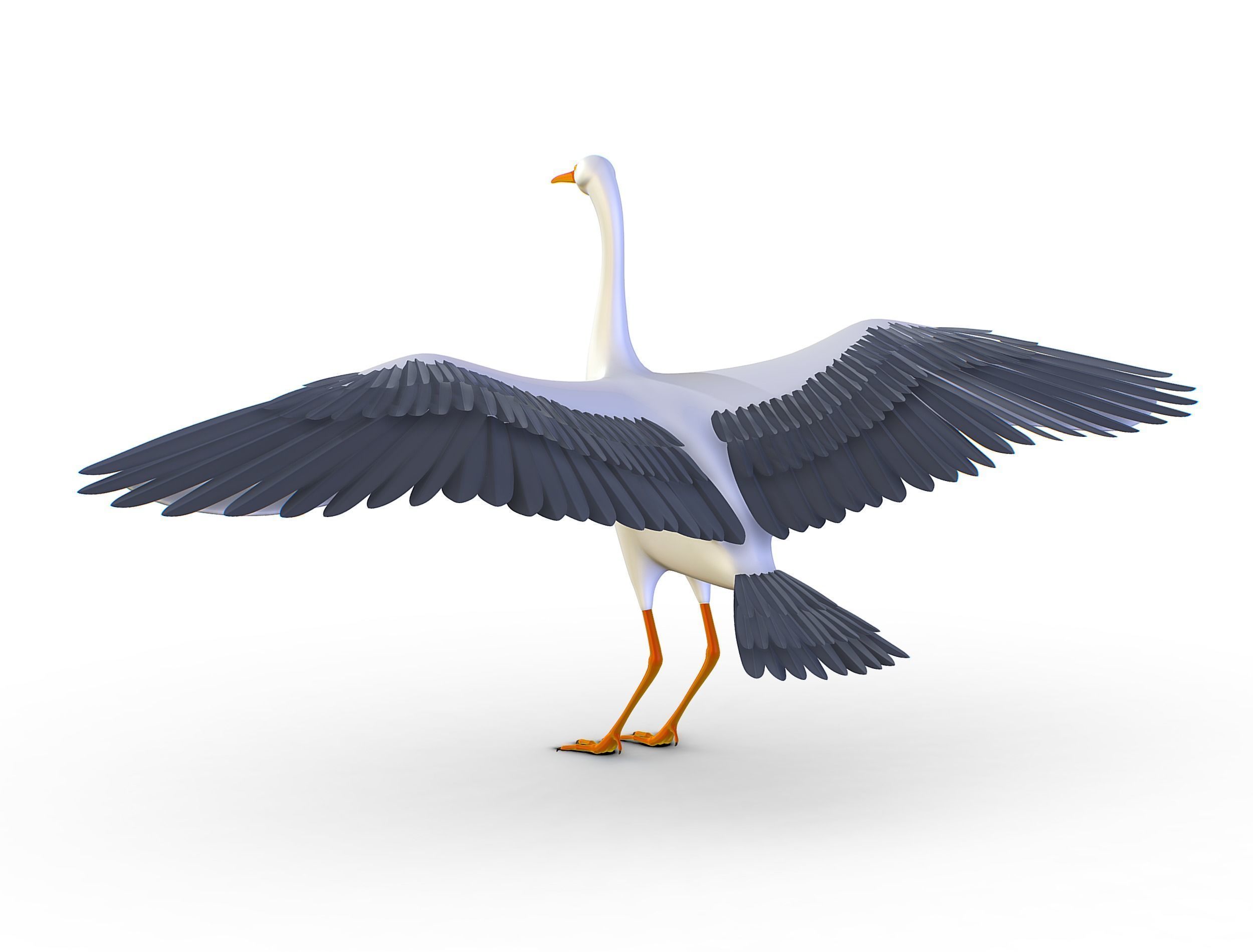 High Poly White Crane Bird Low-poly 3D model_18