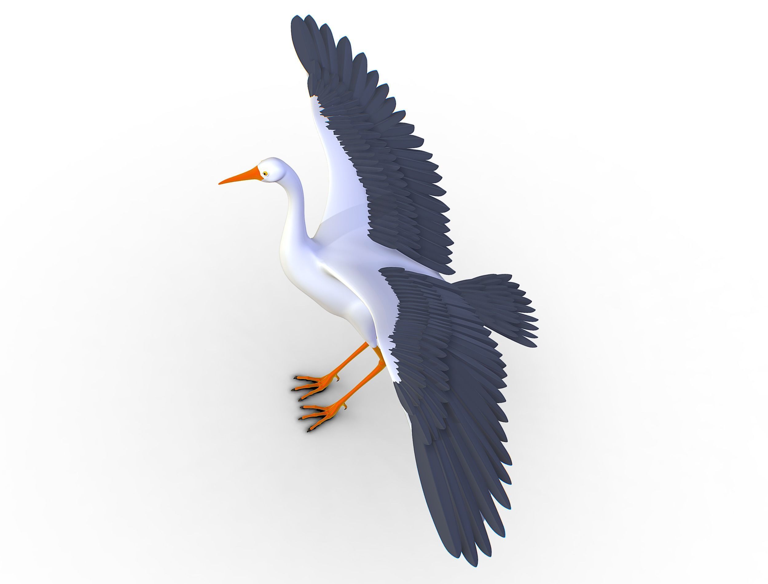 High Poly White Crane Bird Low-poly 3D model_5