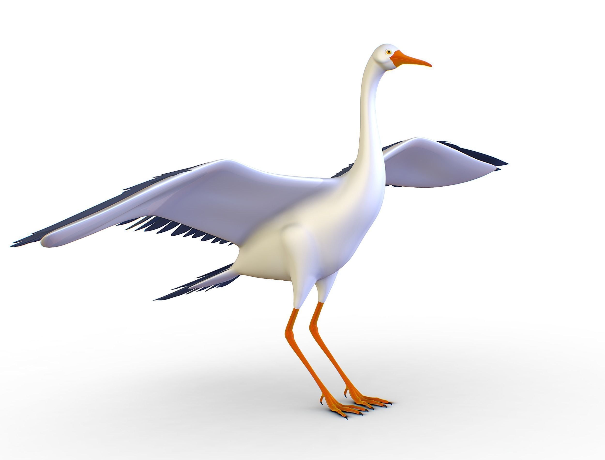High Poly White Crane Bird Low-poly 3D model_12