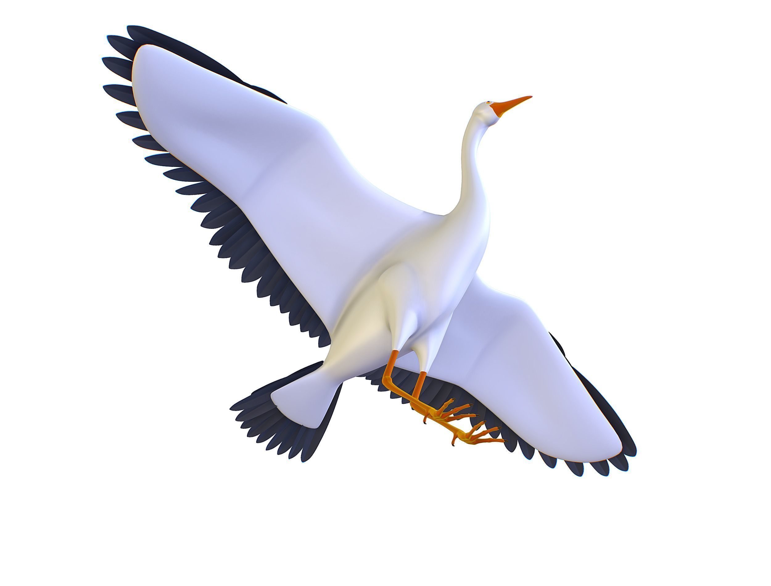 High Poly White Crane Bird Low-poly 3D model_23