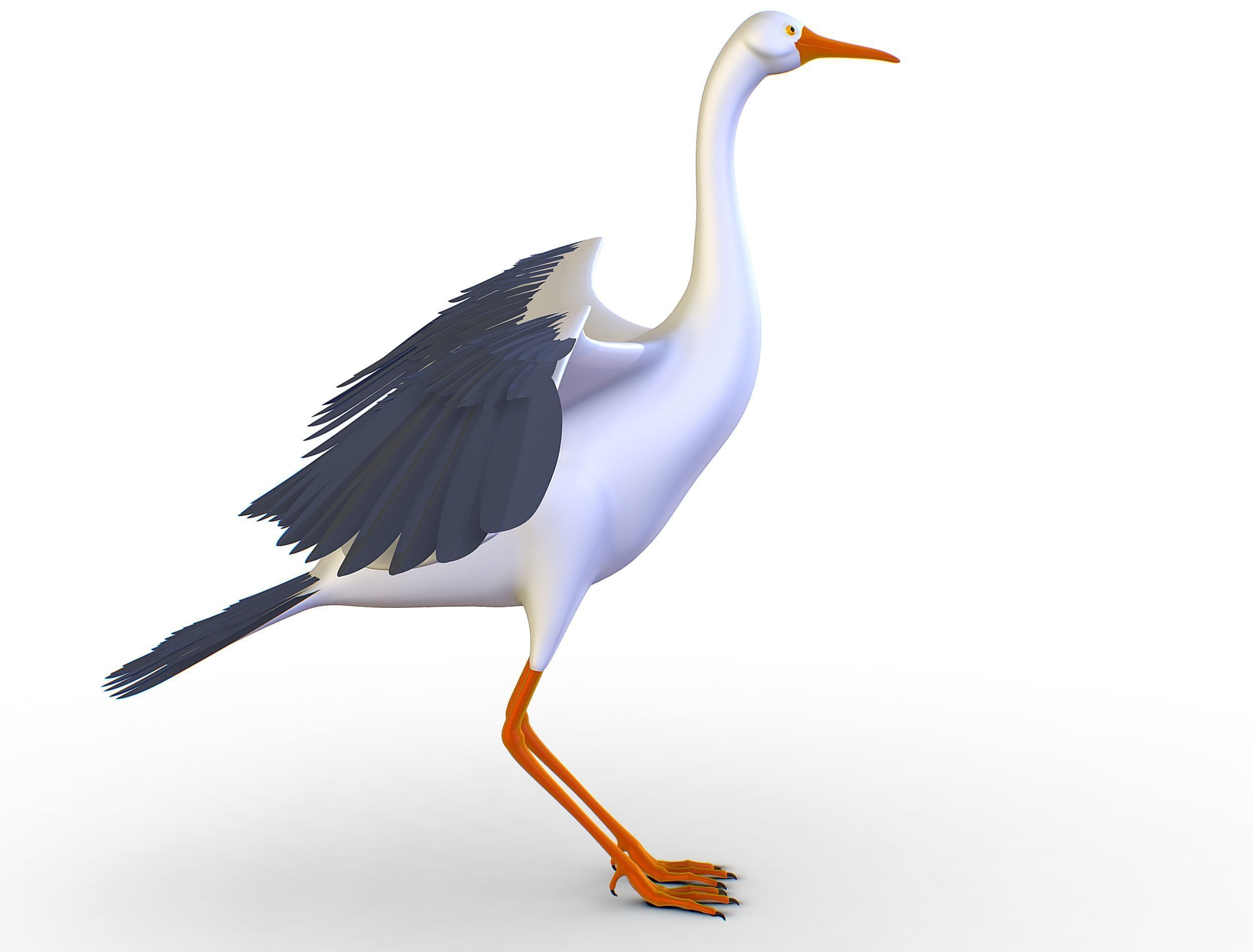 High Poly White Crane Bird Low-poly 3D model_20