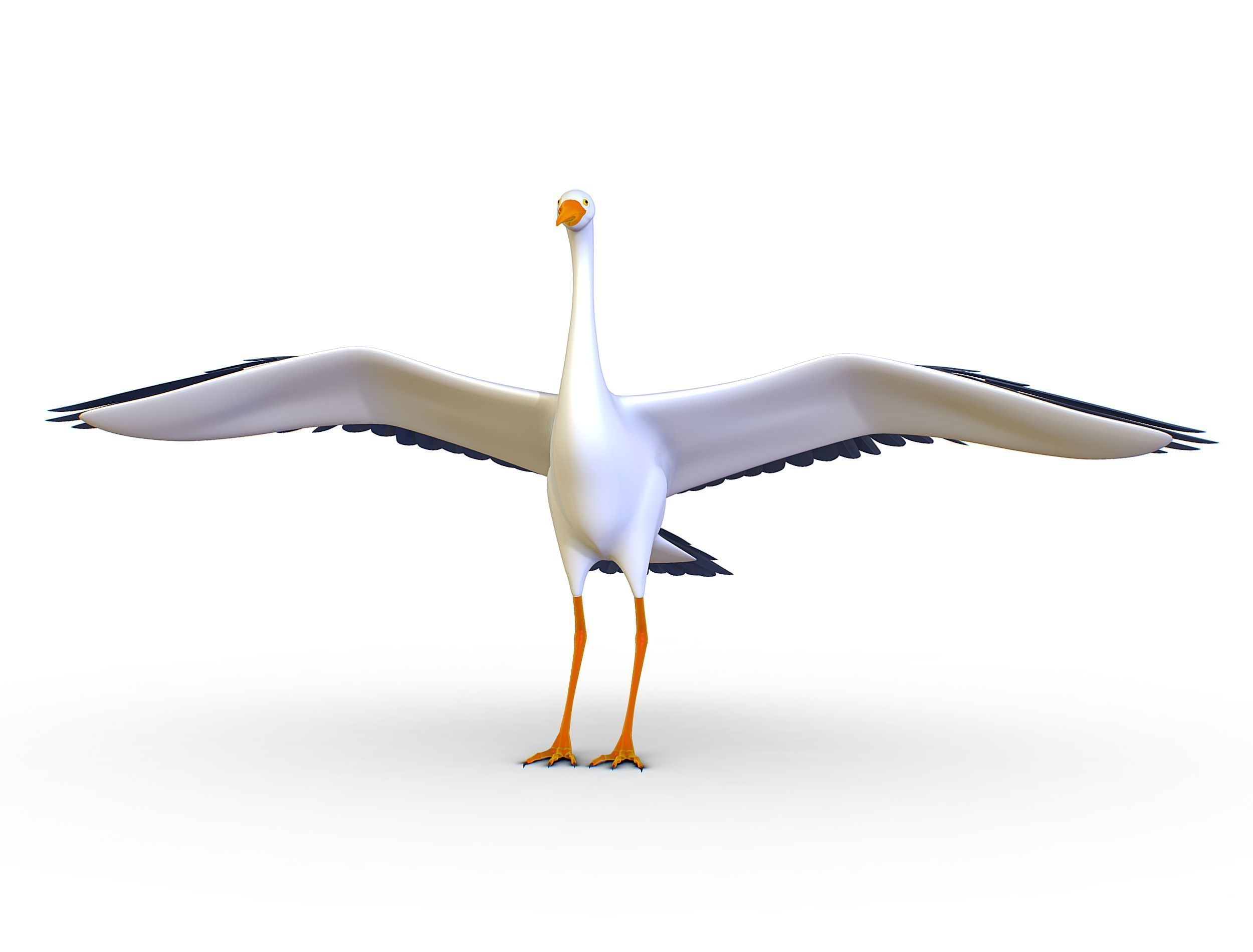 High Poly White Crane Bird Low-poly 3D model_14