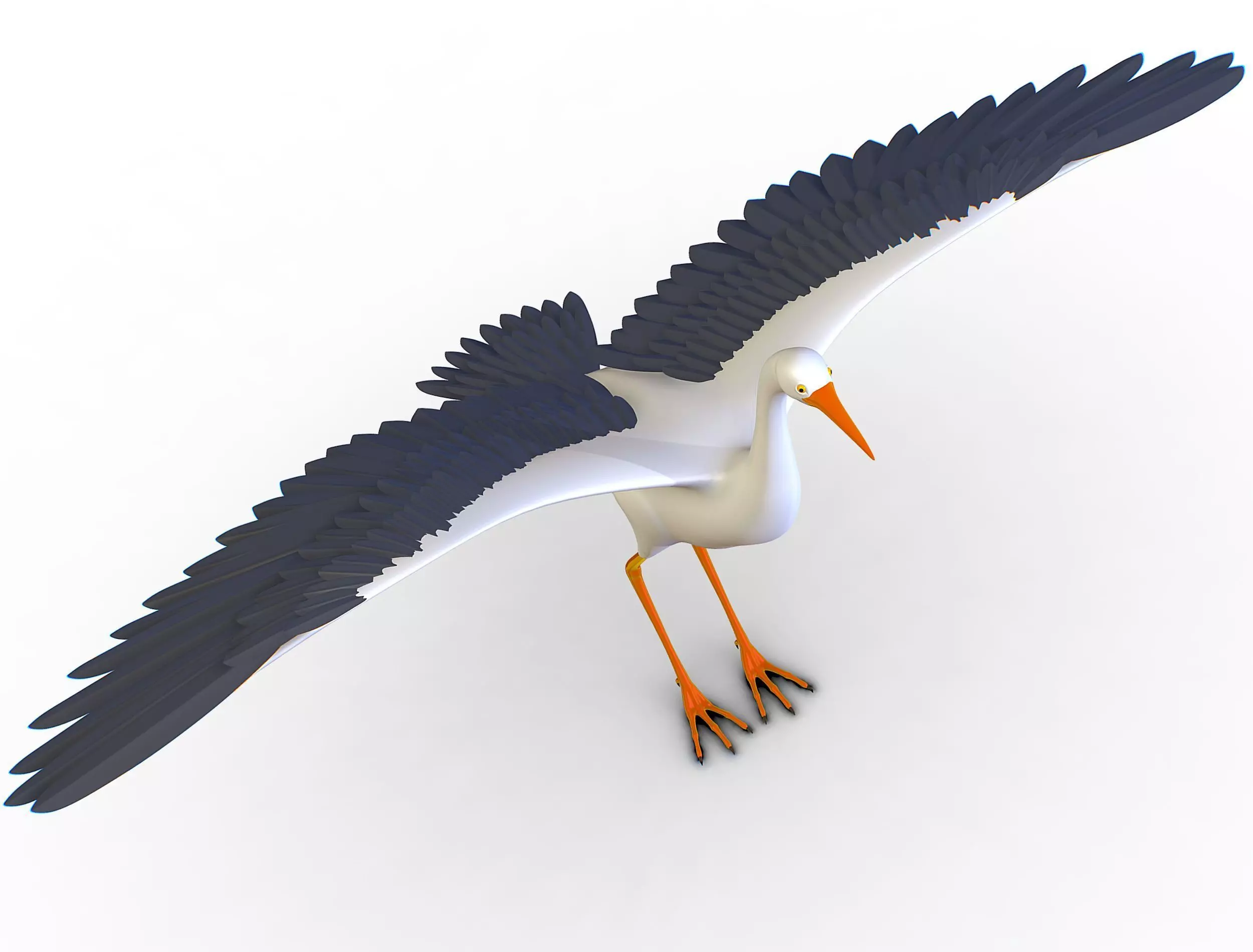 High Poly White Crane Bird Low-poly 3D model_0