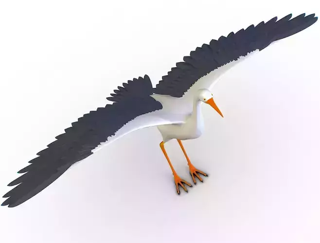 High Poly White Crane Bird Low-poly 3D model