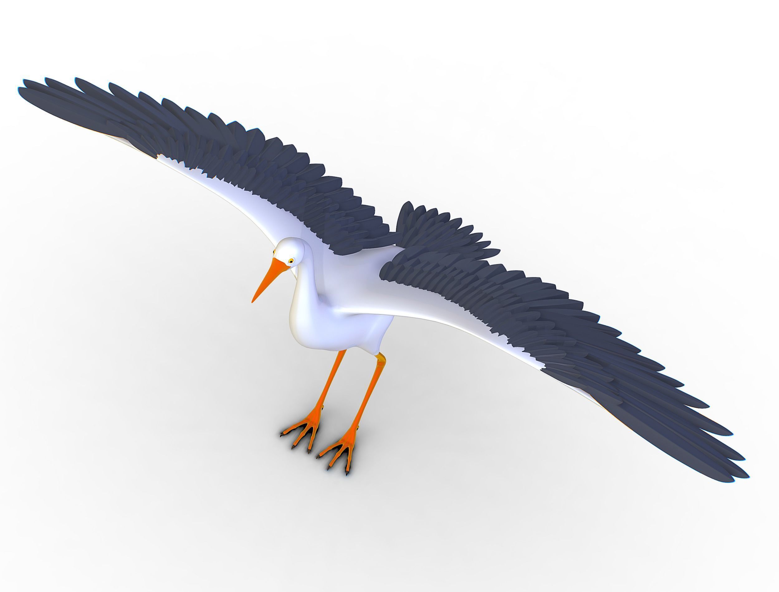 High Poly White Crane Bird Low-poly 3D model_3