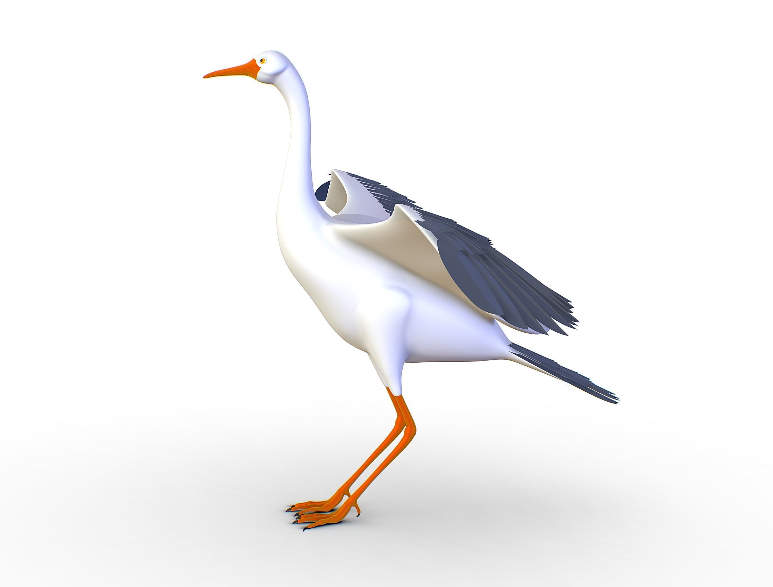 High Poly White Crane Bird Low-poly 3D model_16