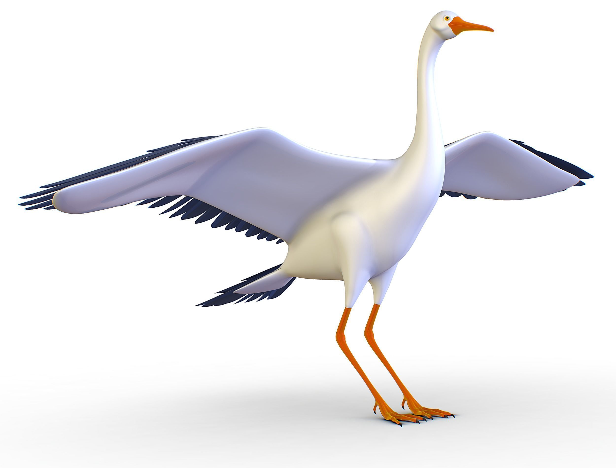 High Poly White Crane Bird Low-poly 3D model_21