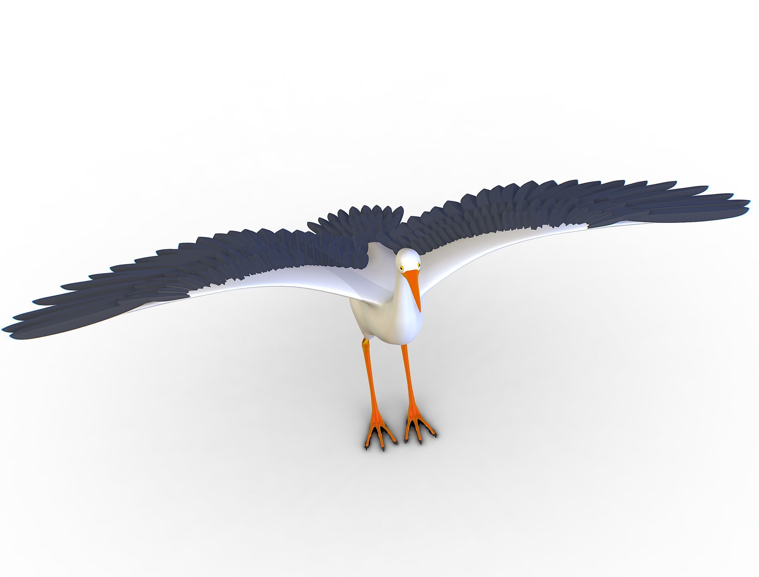High Poly White Crane Bird Low-poly 3D model_1