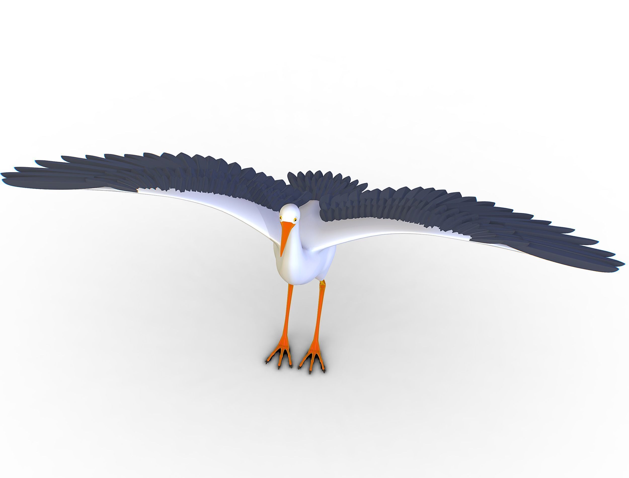 High Poly White Crane Bird Low-poly 3D model_2