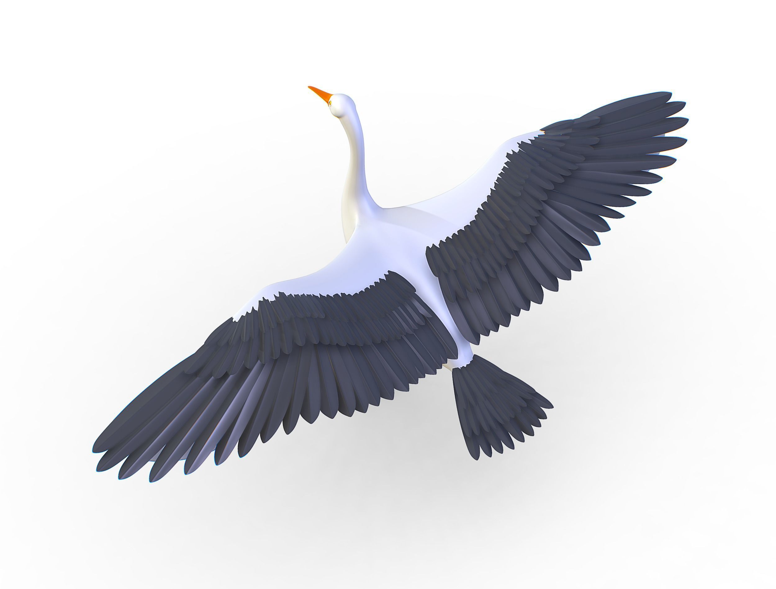 High Poly White Crane Bird Low-poly 3D model_7