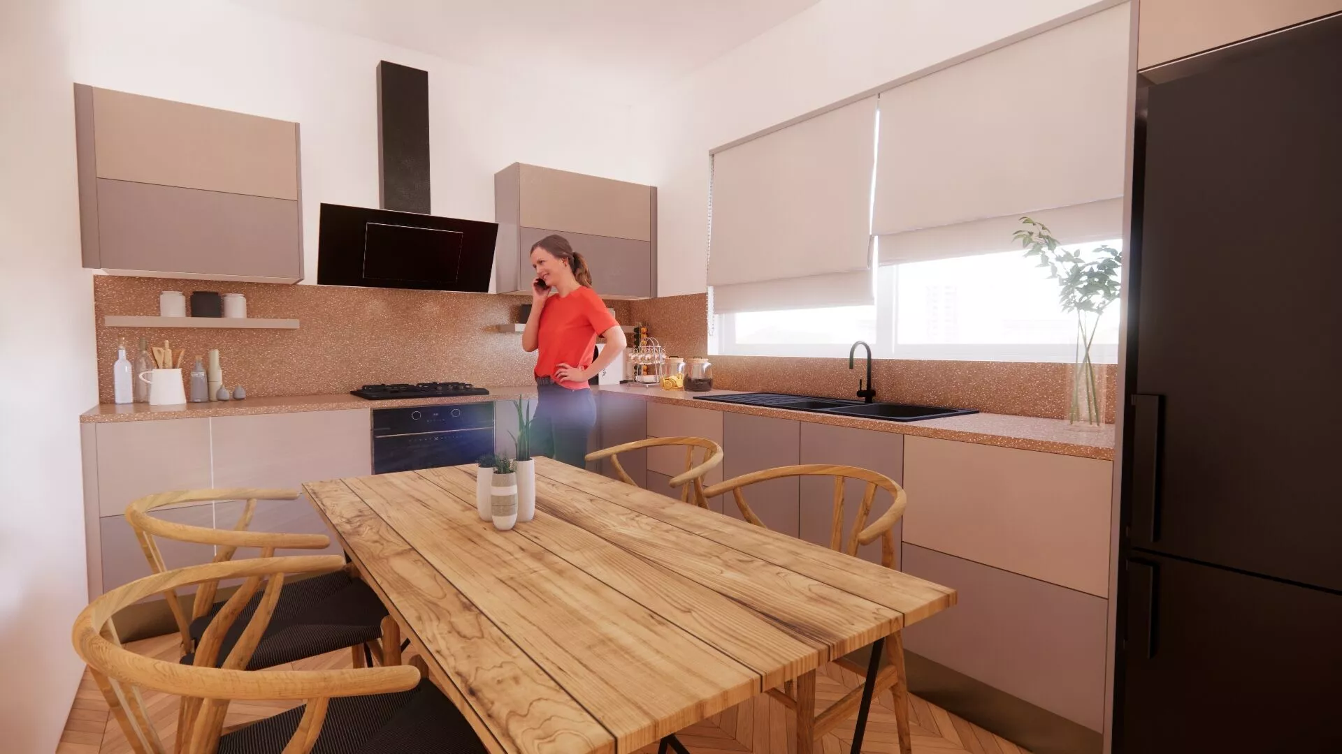 kitchen 3 with wooden table and chairs Free 3D model