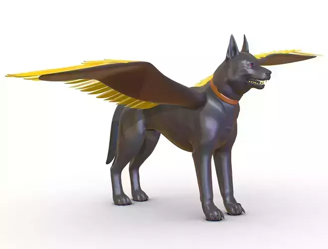 High Poly Monster Simargle the Black Dog Deity Low-poly 3D model