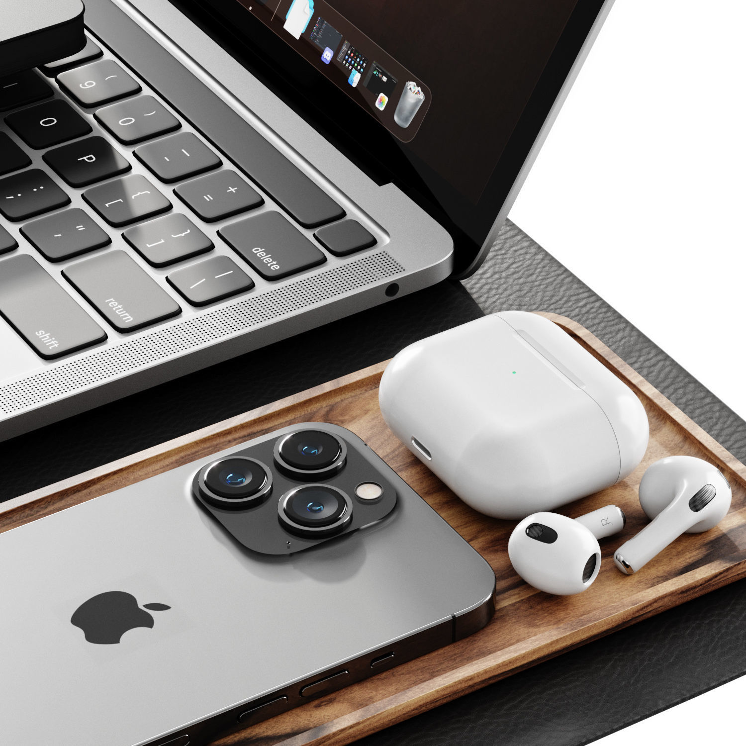 Apple Set 5 desk pad for macbook pro 3D model_1