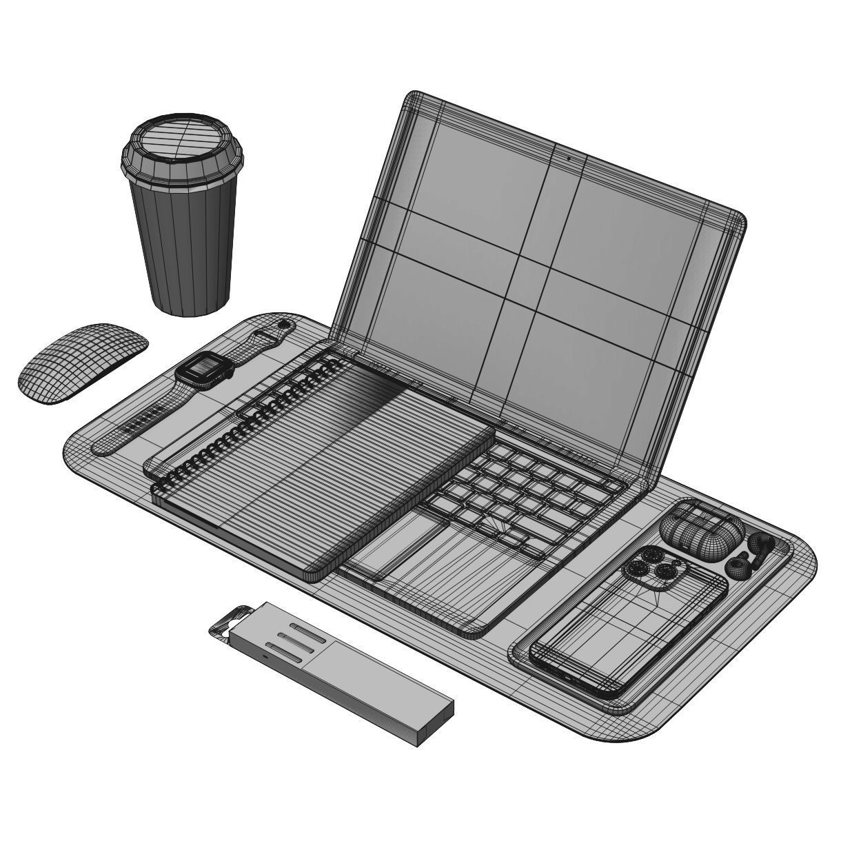 Apple Set 5 desk pad for macbook pro 3D model_5