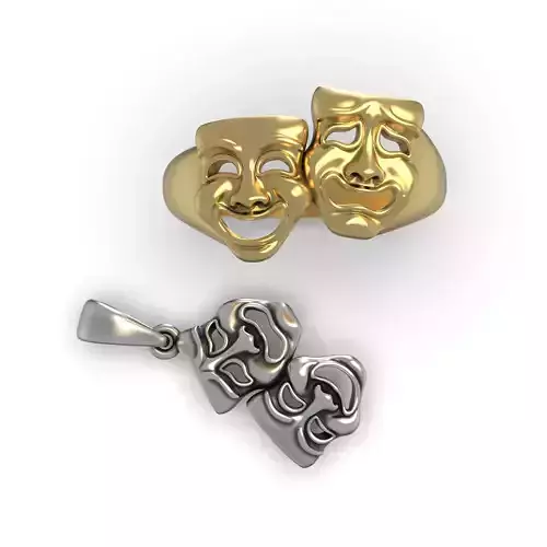 Tragedy Comedy Theater Masks Ring 3D print model