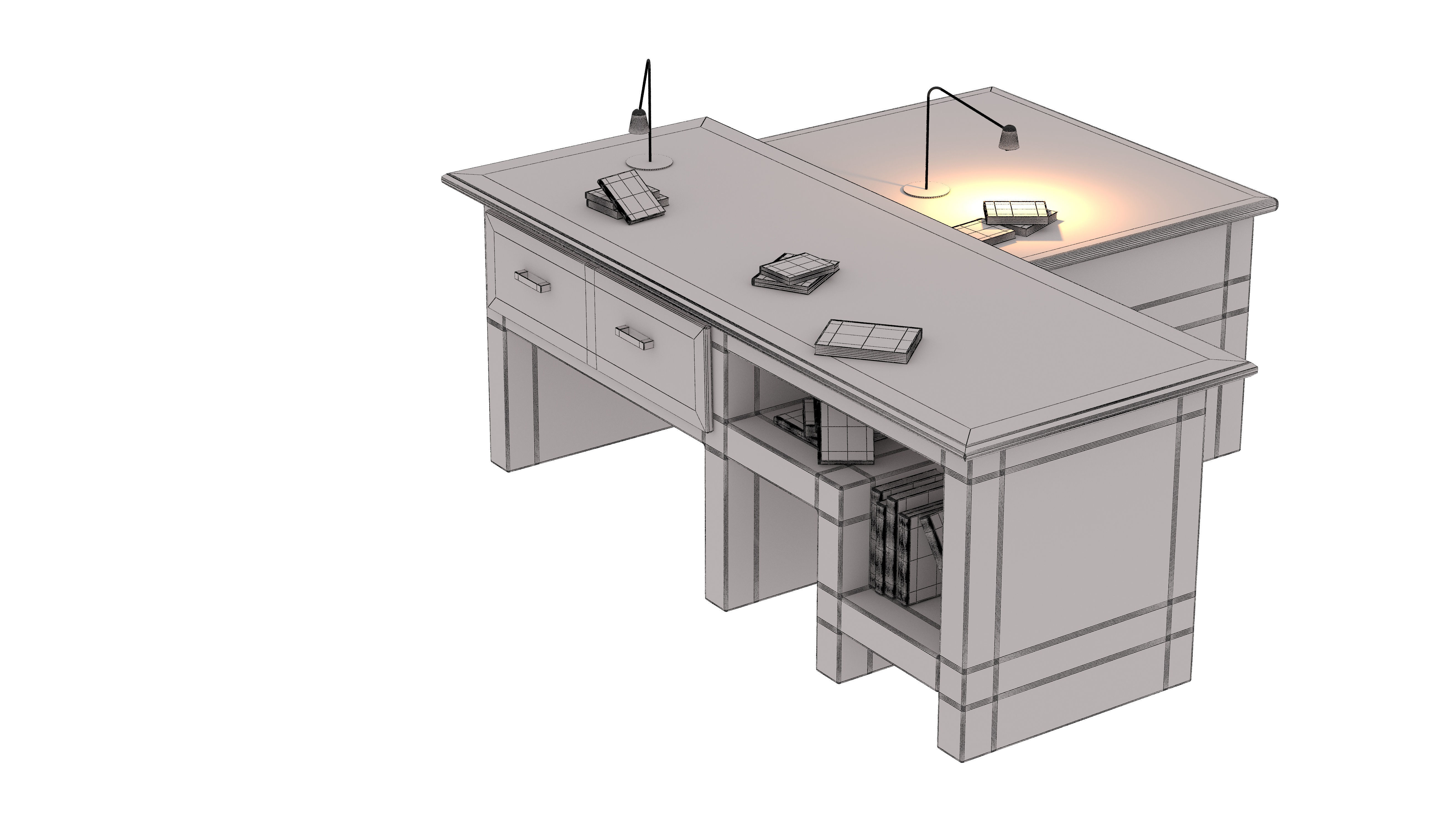 Office or library desk 3D model_6