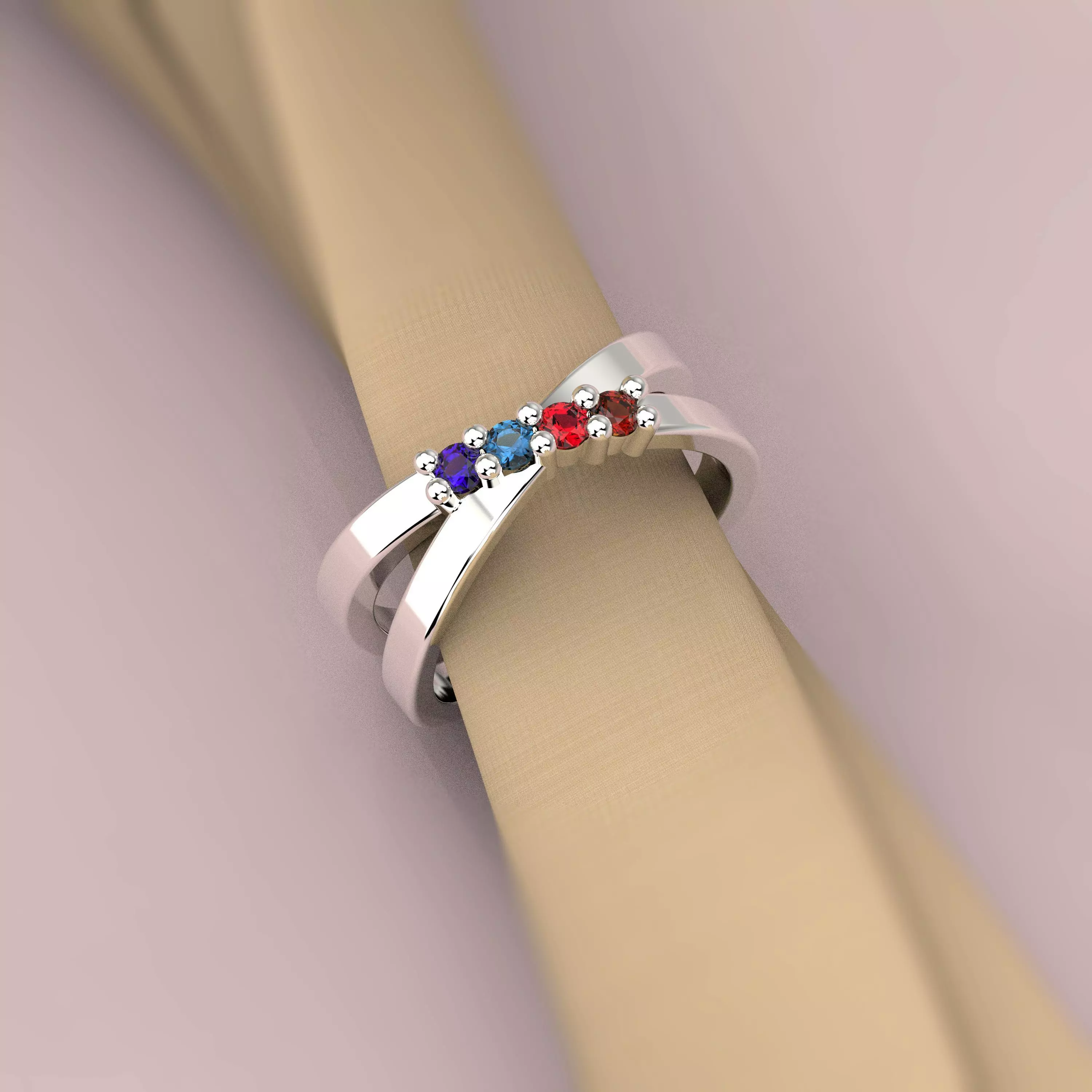 210711 R ring with cross section and 4 gems 3D print model