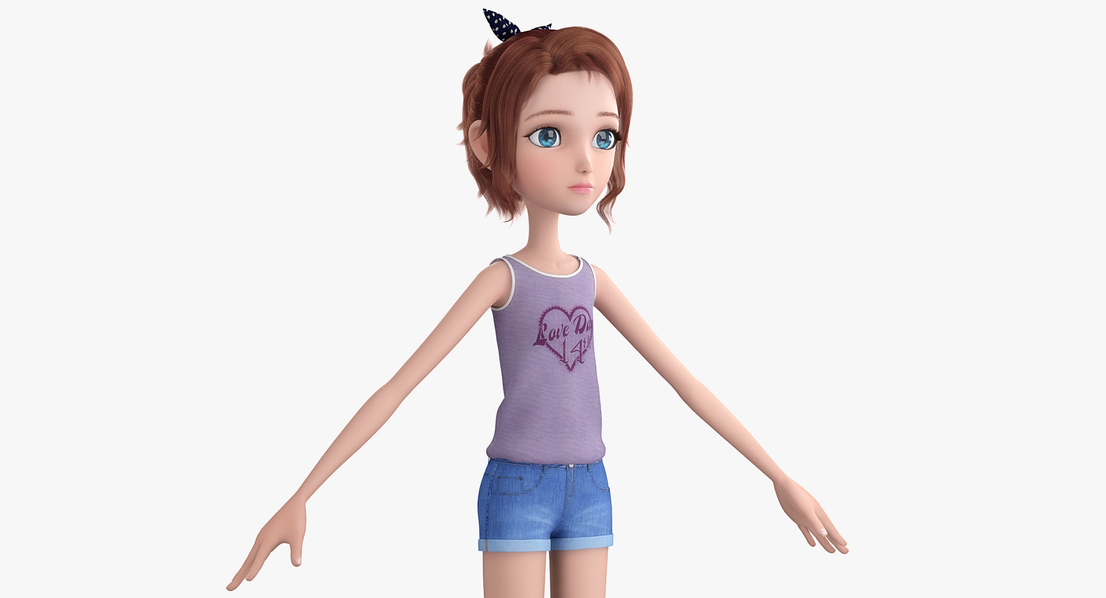 Cartoon Skate Girl Rigged 3D model_7