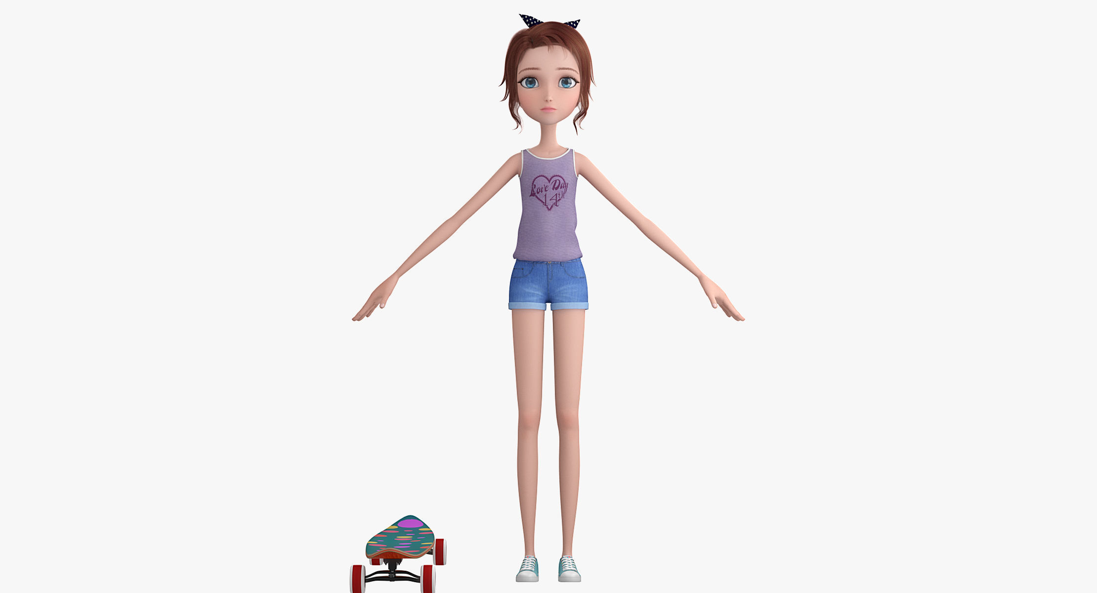 Cartoon Skate Girl Rigged 3D model_10