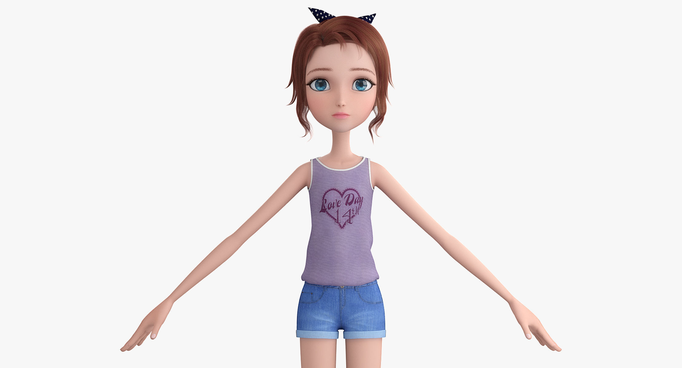 Cartoon Skate Girl Rigged 3D model_6
