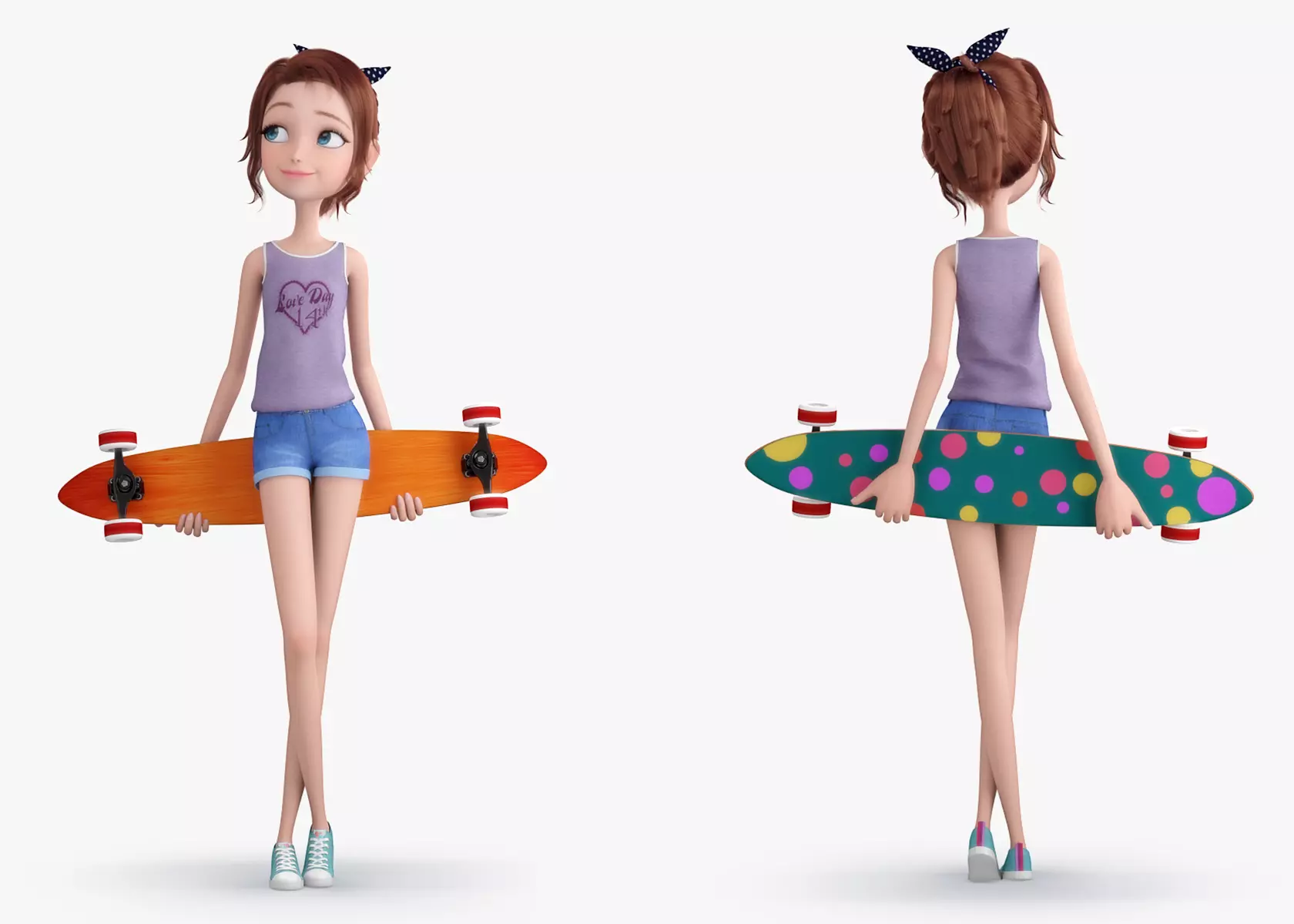 Cartoon Skate Girl Rigged 3D model_0
