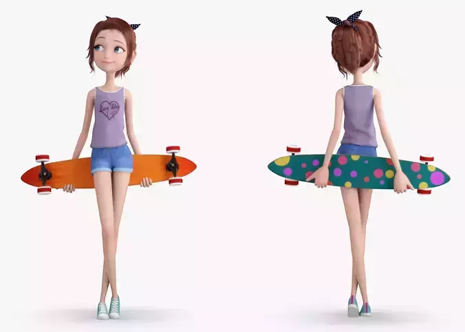 Cartoon Skate Girl Rigged 3D model