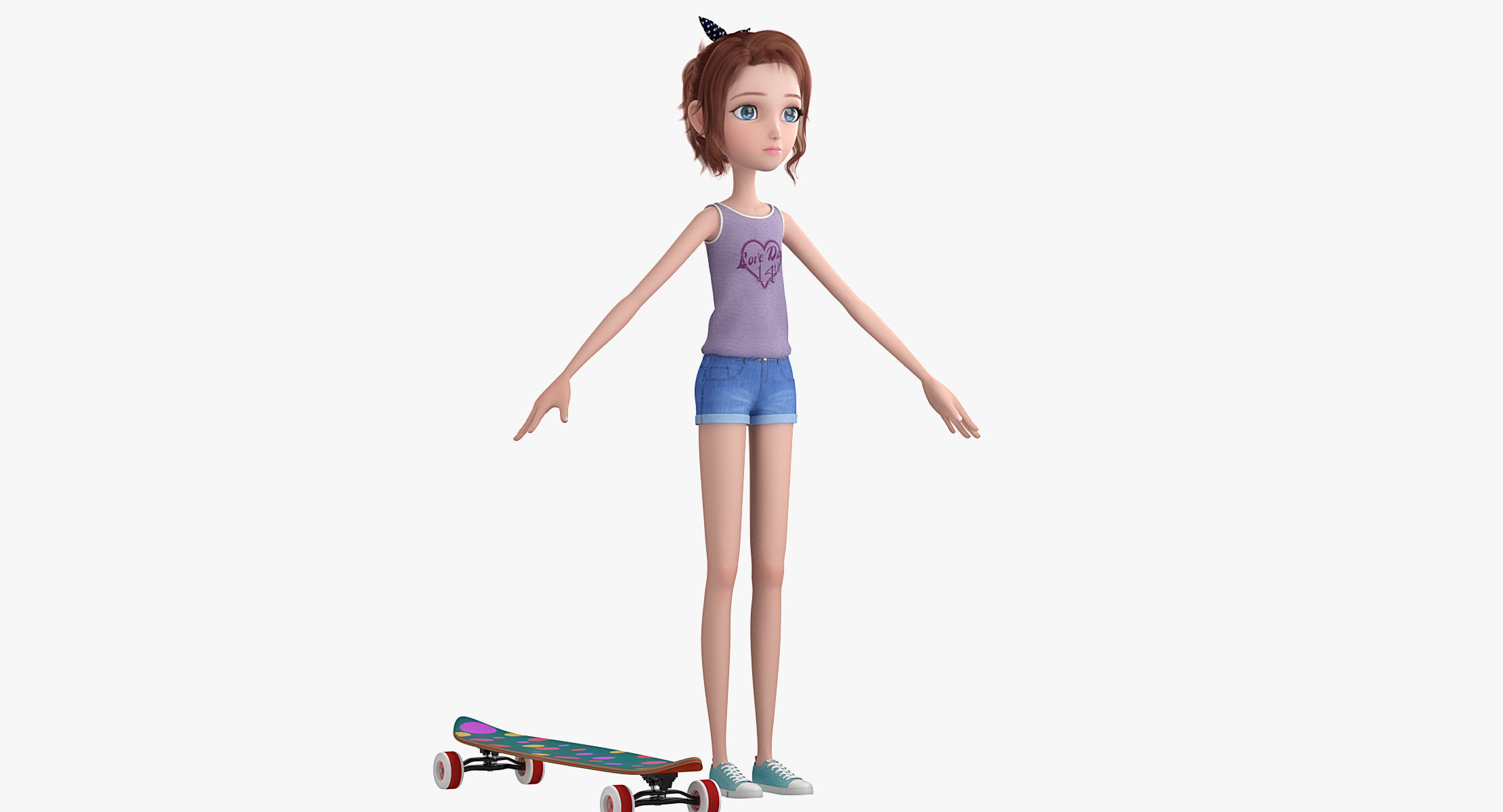 Cartoon Skate Girl Rigged 3D model_11