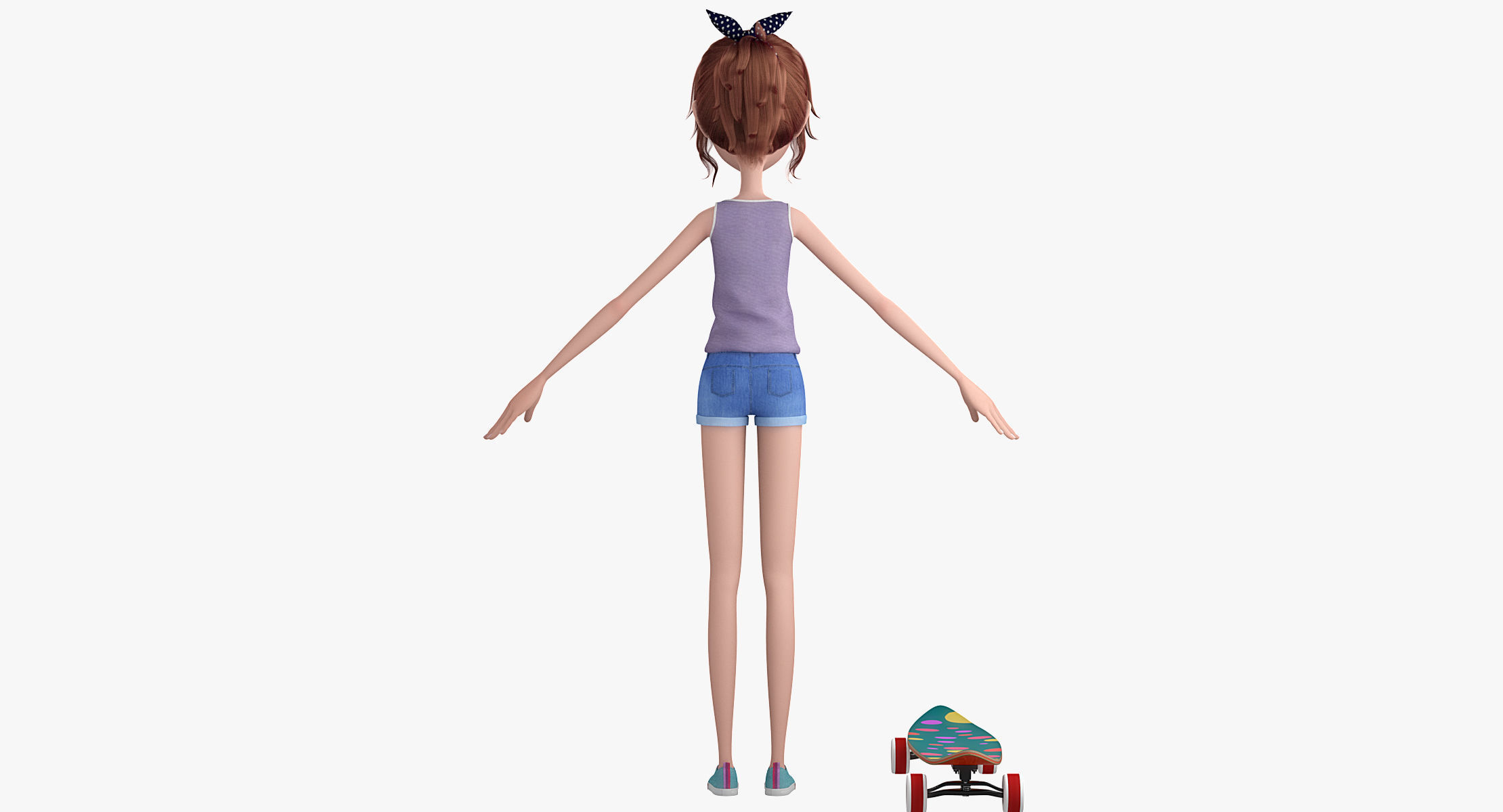 Cartoon Skate Girl Rigged 3D model_13