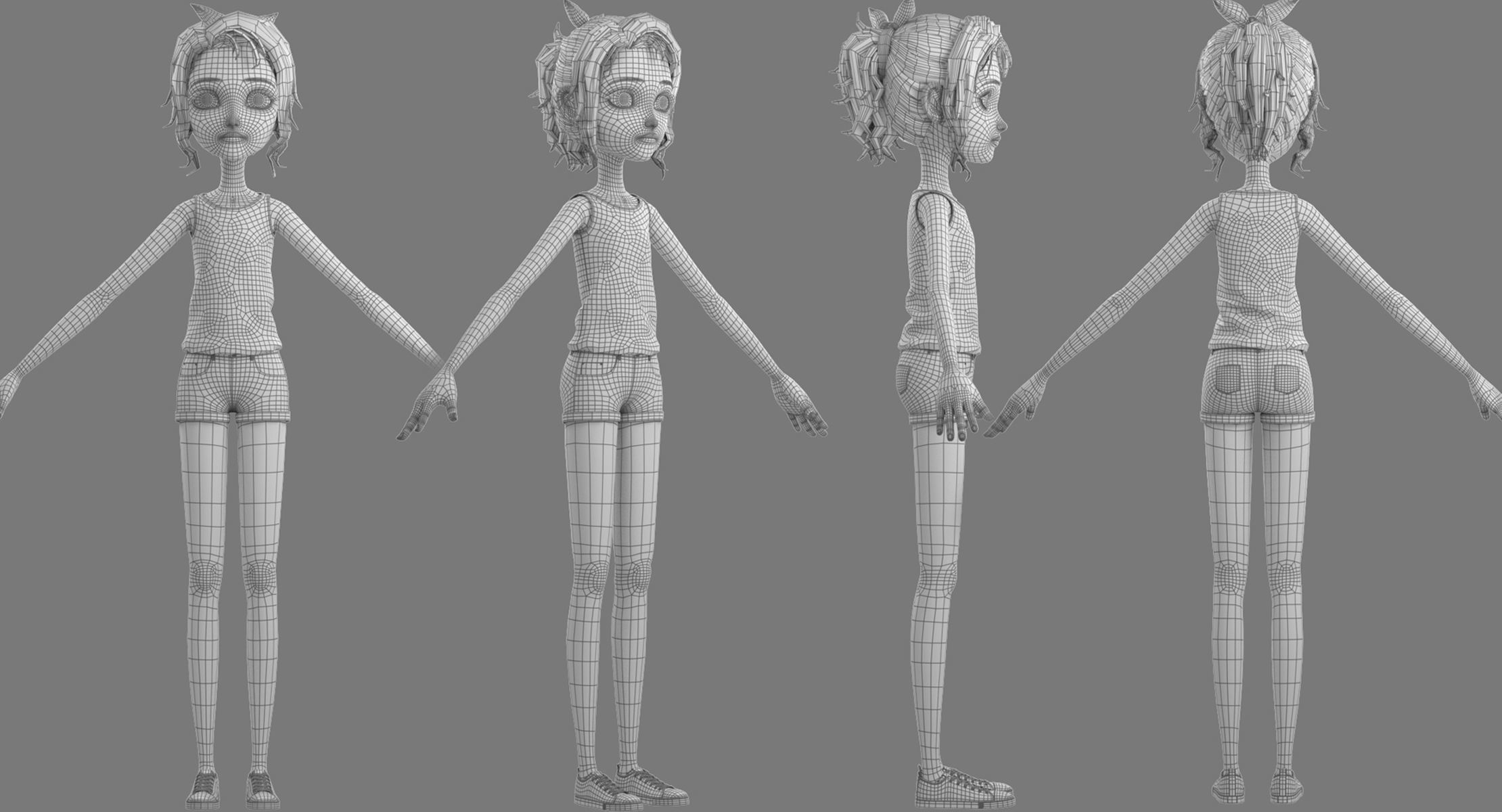 Cartoon Skate Girl Rigged 3D model_26